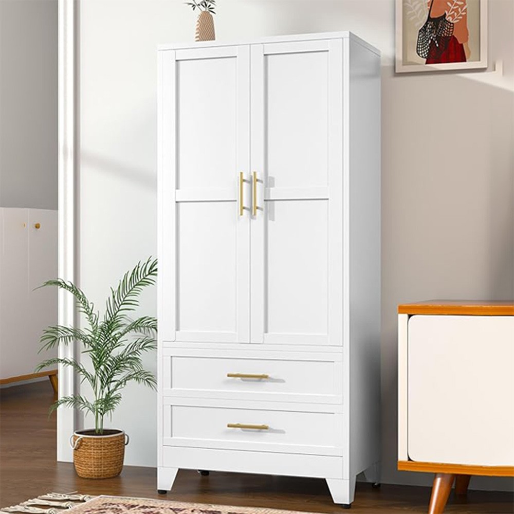 71 ”H metal wardrobe with drawers and storage cabinets, suitable for bedrooms