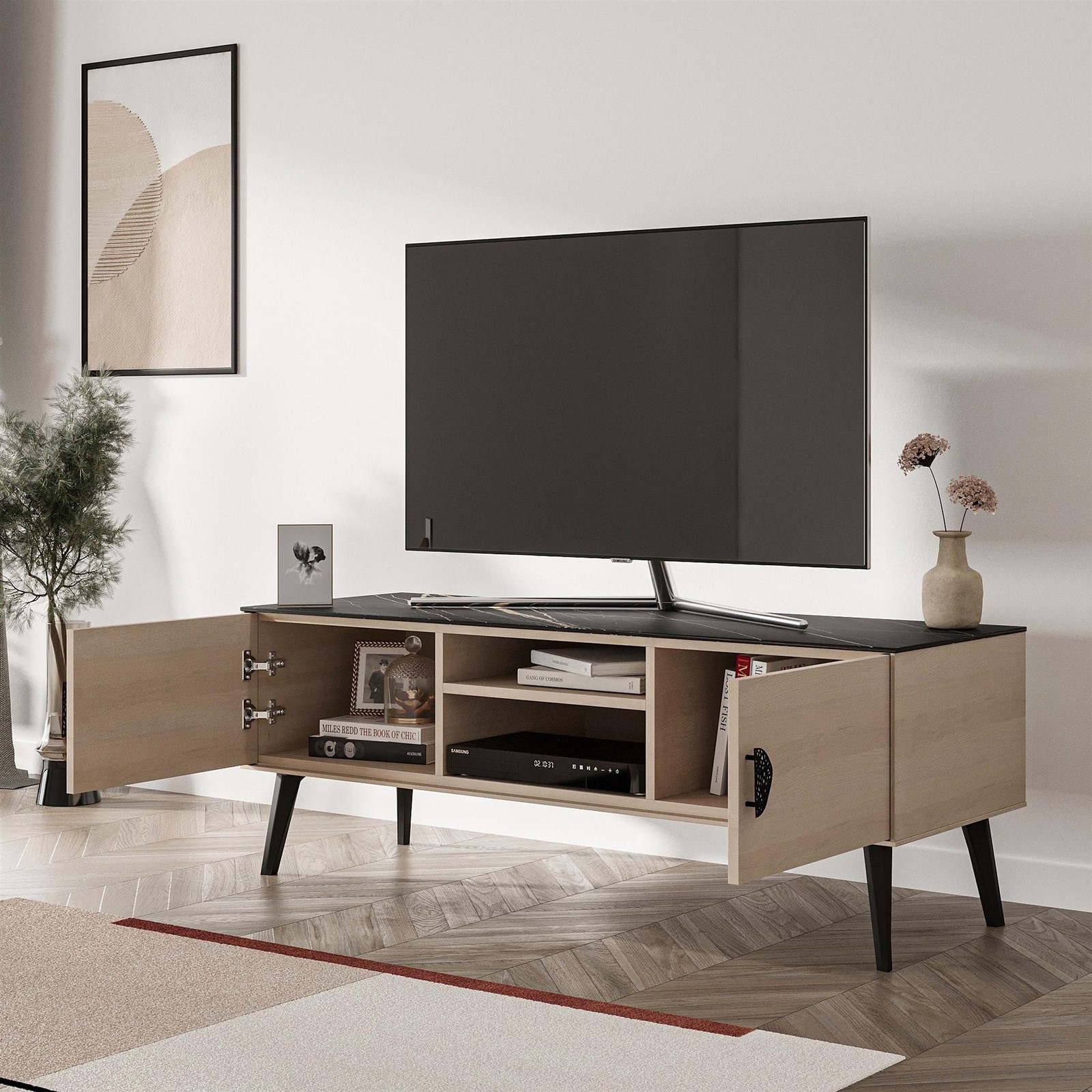 Manhattan Comfort Haley 55.10″ Mid-Century Modern TV Stand in Multi-Color