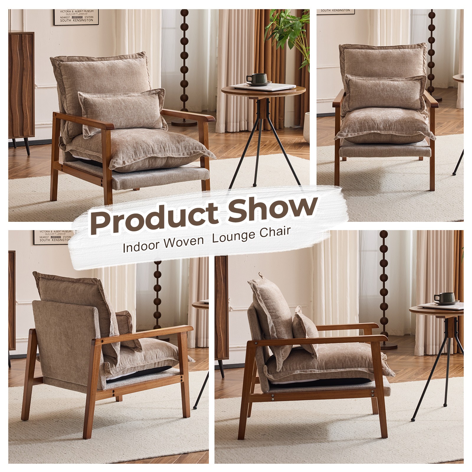 Cloud Shaped Chenille Fabric Accent Chair Metal Frame Solid Wood Armrest Single