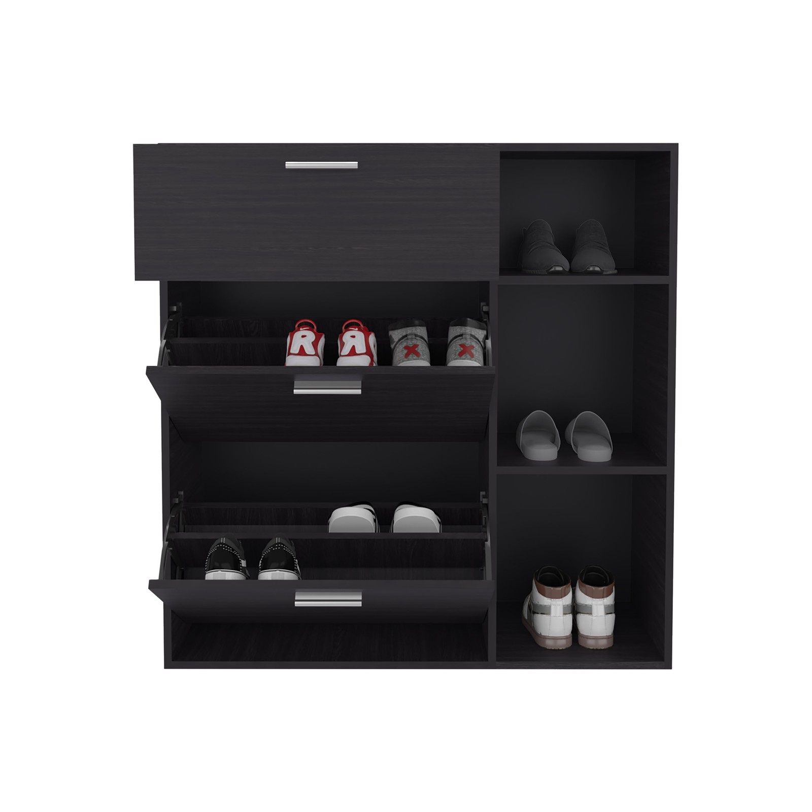 Sierra Shoe Storage Cabinet, 2 Tilt-Out Drawers, 1 Top Drawer, 3 Open Side