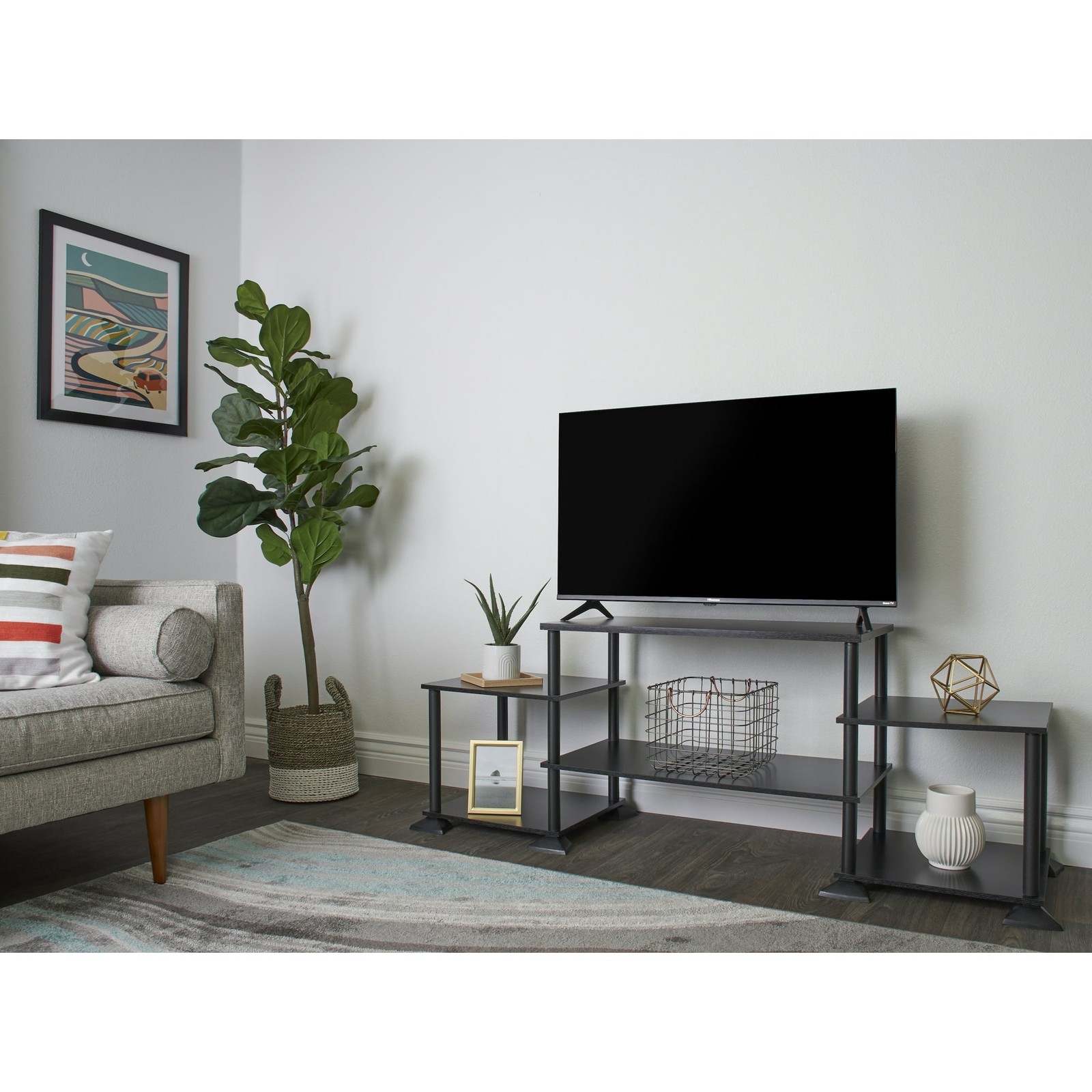 Mainstays No Tools TV Stand for TVs up to 40″, True Black Oak Finish