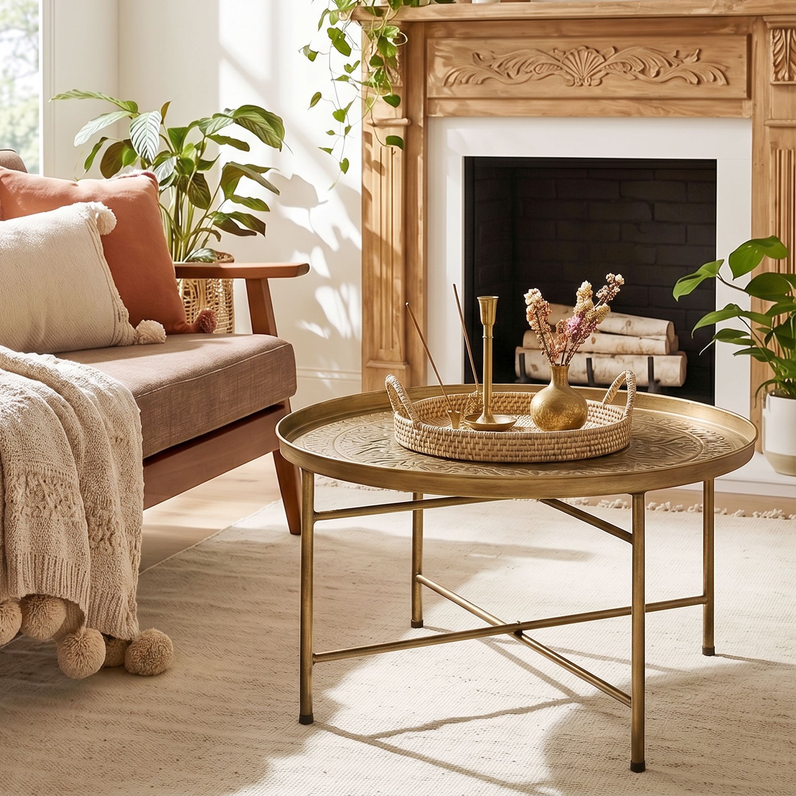 HOMCOM 24″ Round Coffee Table, Gold, Refurbished
