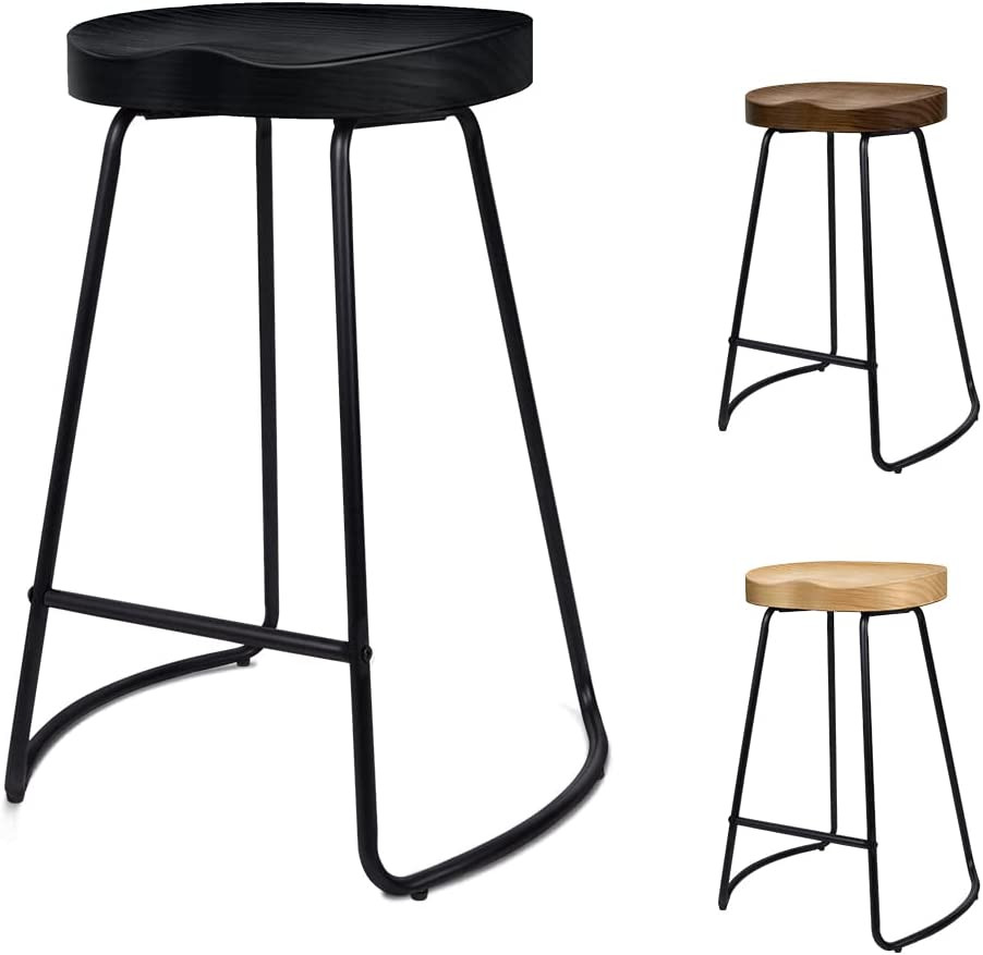 Set of 2 Bar Stools 65Cm Black Tractor Dining Chairs with Floor Protector Retro
