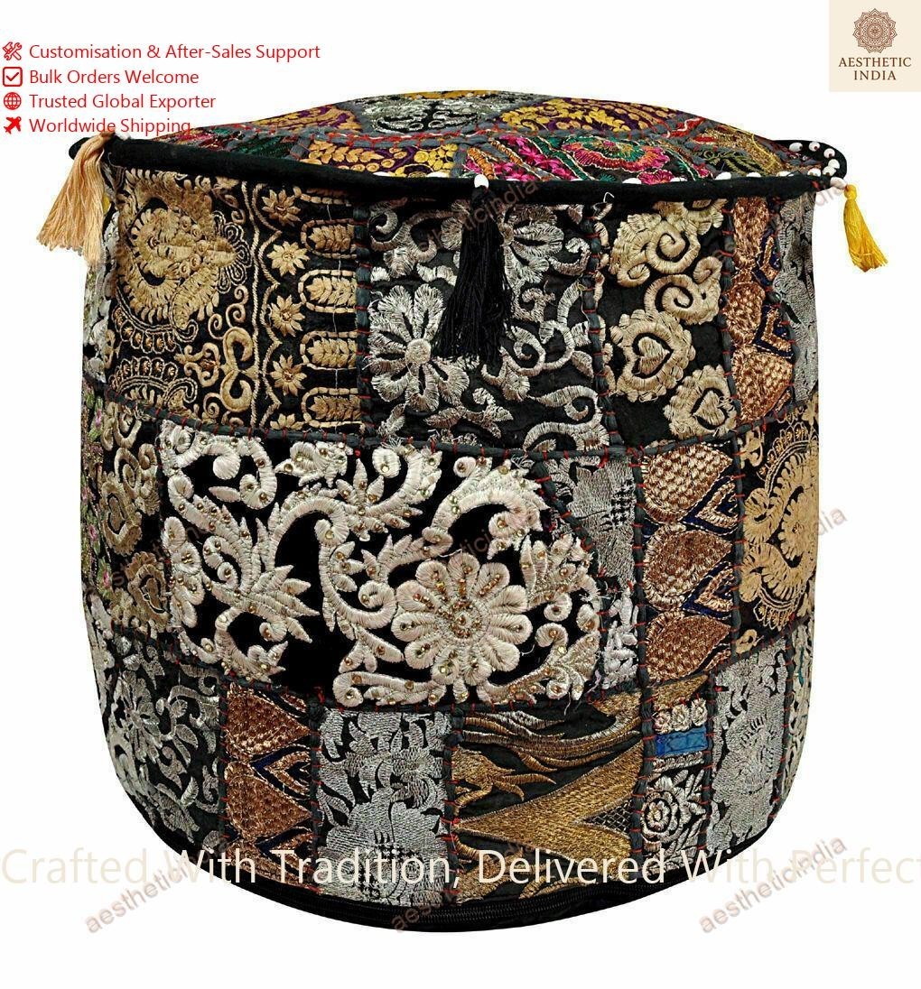 Handmade Traditional Decorative Floral Ottoman Pouffe Footstool Chair Cover