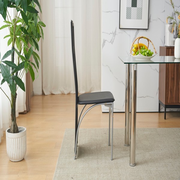 4pcs Long Backrest Square Decoration Pu Leather Dining Chair Electroplating Leg