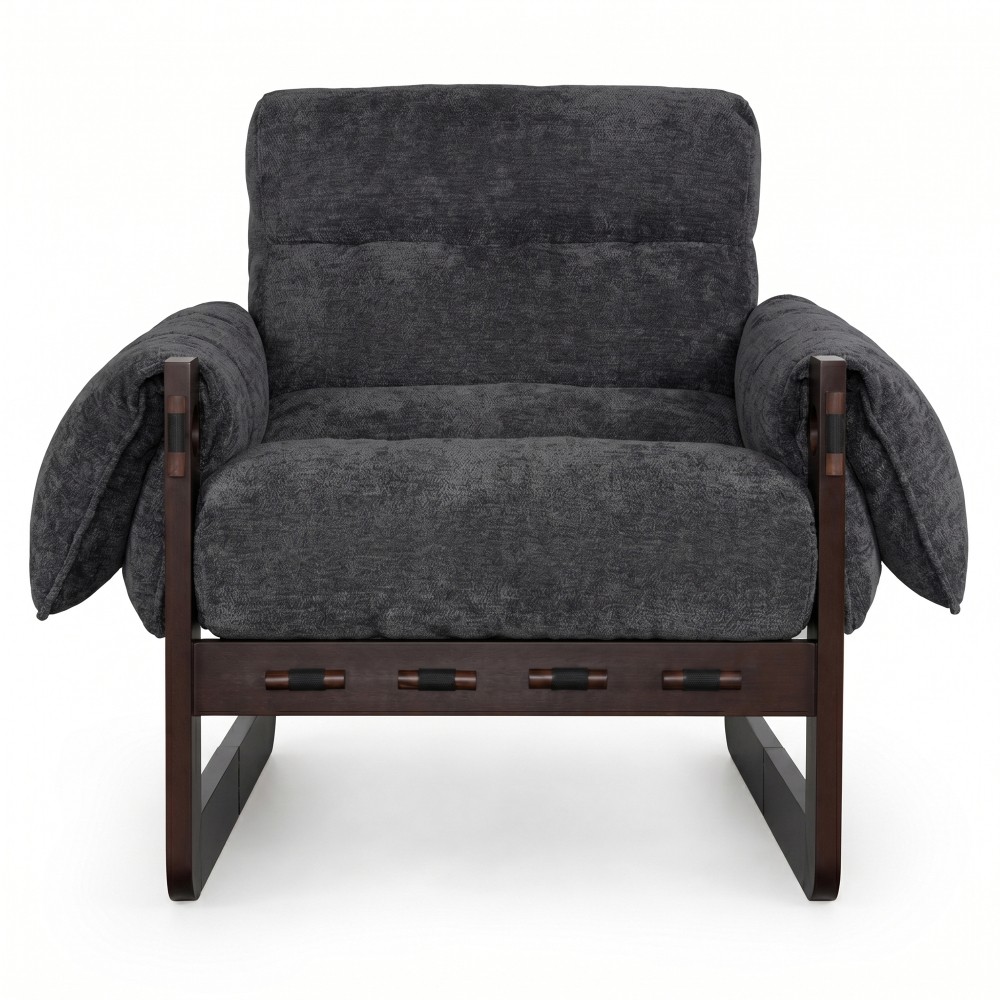 32″ Chenille Lounge Chair with Rolled Arms,Upholstered Accent Armchair,Dark Gray
