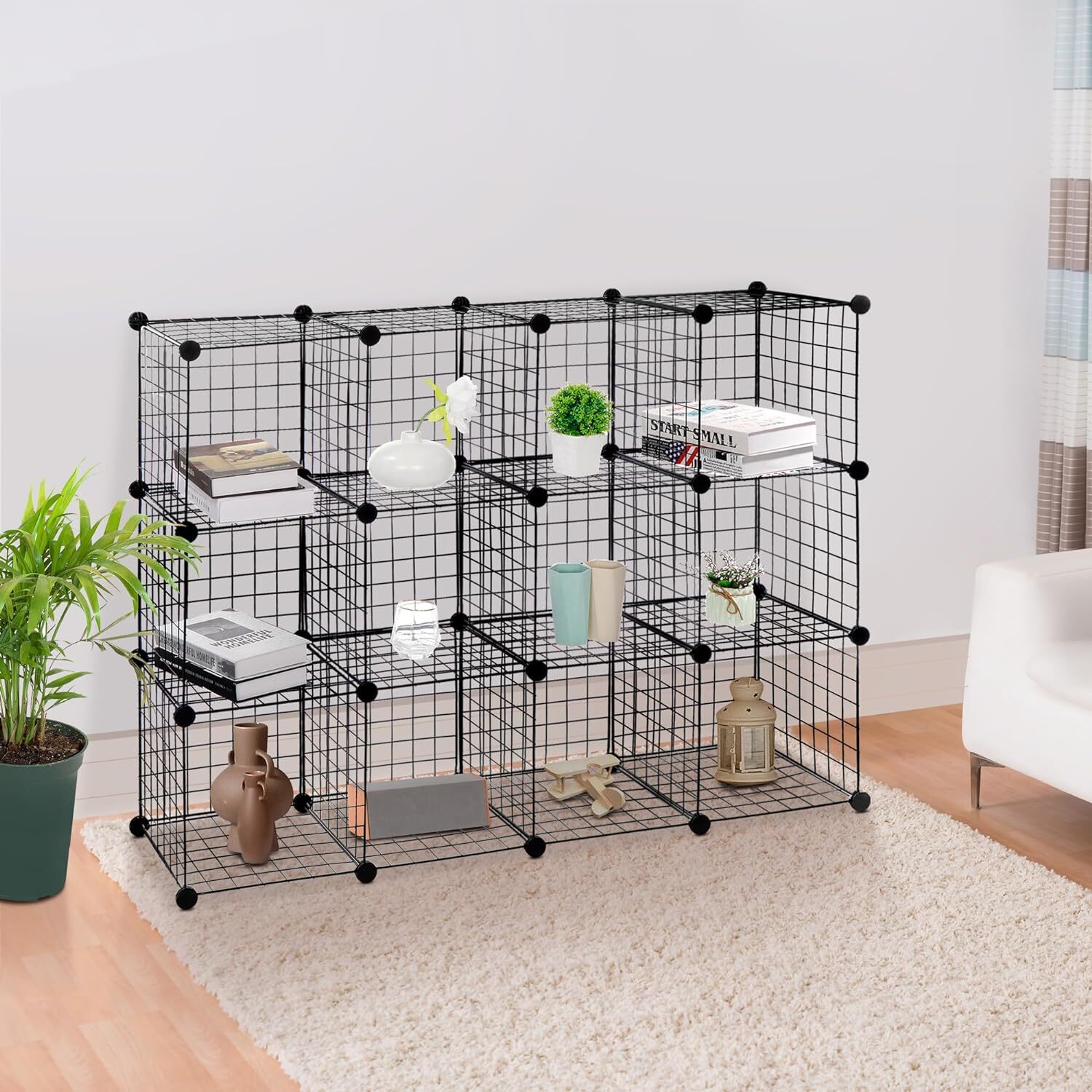 Wire Cube Storage 12-Cube Storage Organizer Metal DIY Modular Cabinet Bookshelf