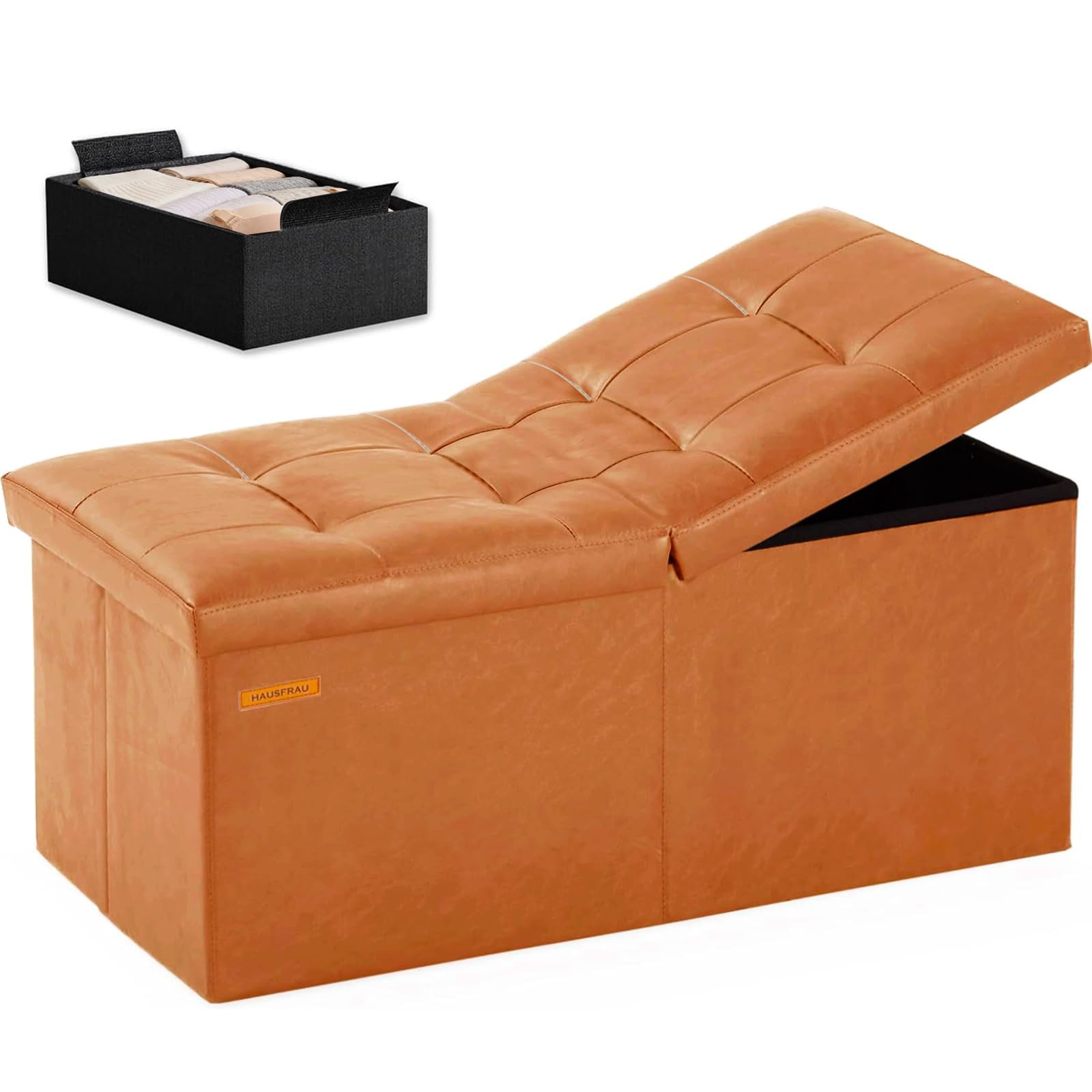 31.5 Inches Ottoman with Storage Bench, Folding Ottoman Bench Small Foot Rest St