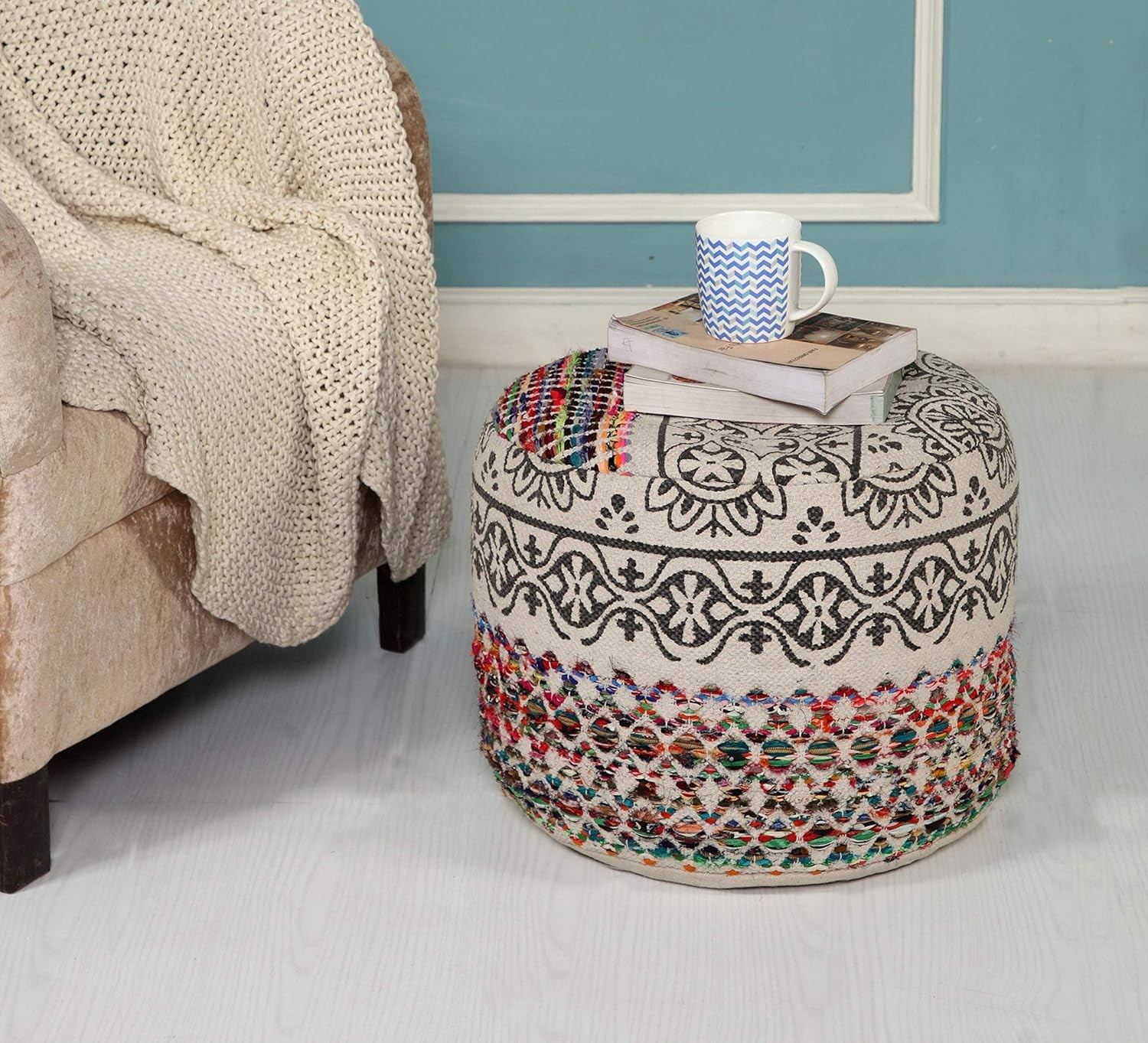 L. R. Resources Inc. LR Home Multicolor Floral Cotton Blend Ottoman Pouf Home