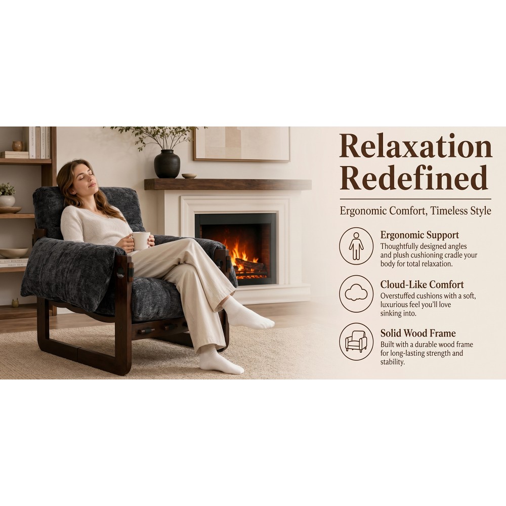 32″ Chenille Lounge Chair with Rolled Arms,Upholstered Accent Armchair,Dark Gray