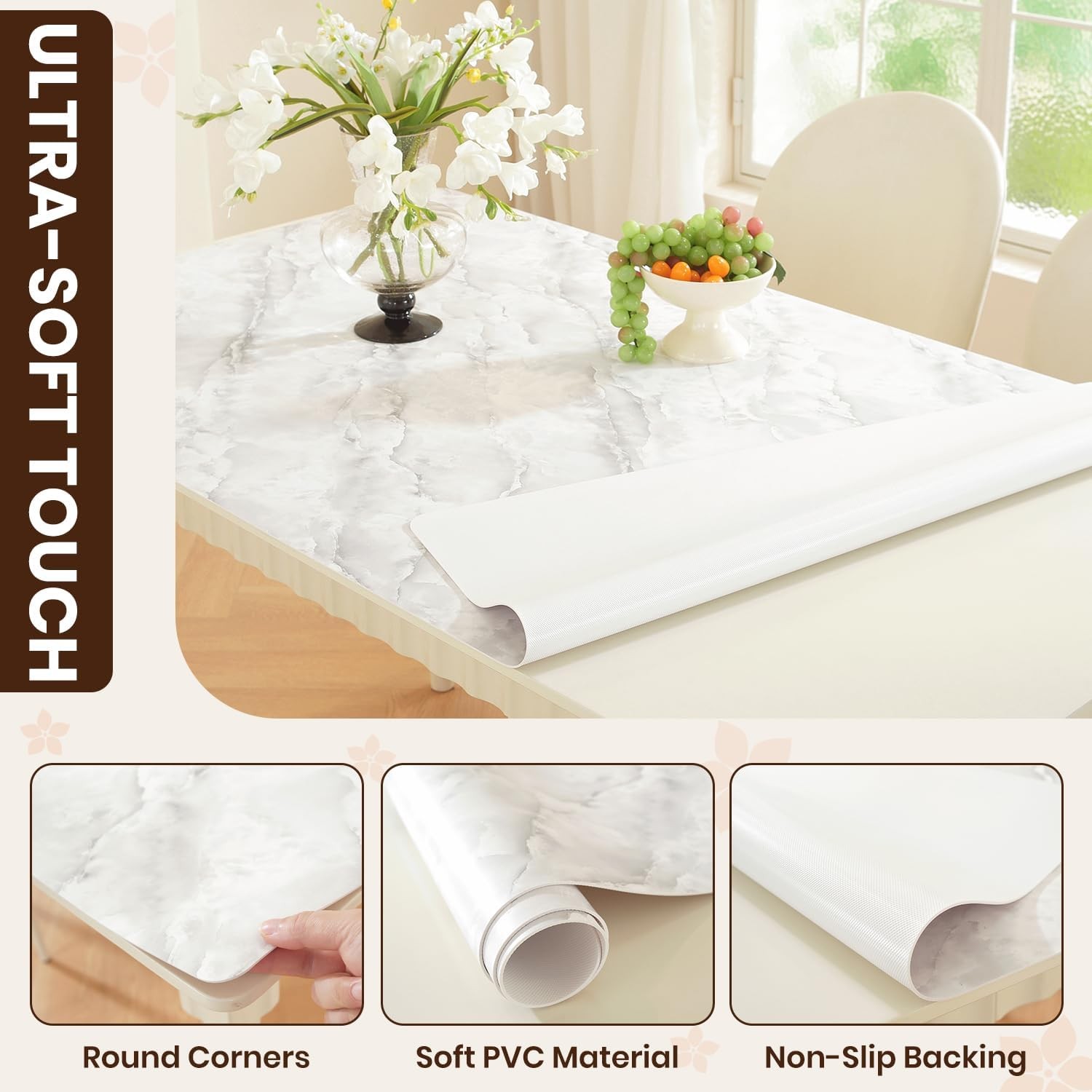Marble-Look Table Protector 42 x 78 in, Waterproof PVC Desk Mat | Waterproof &