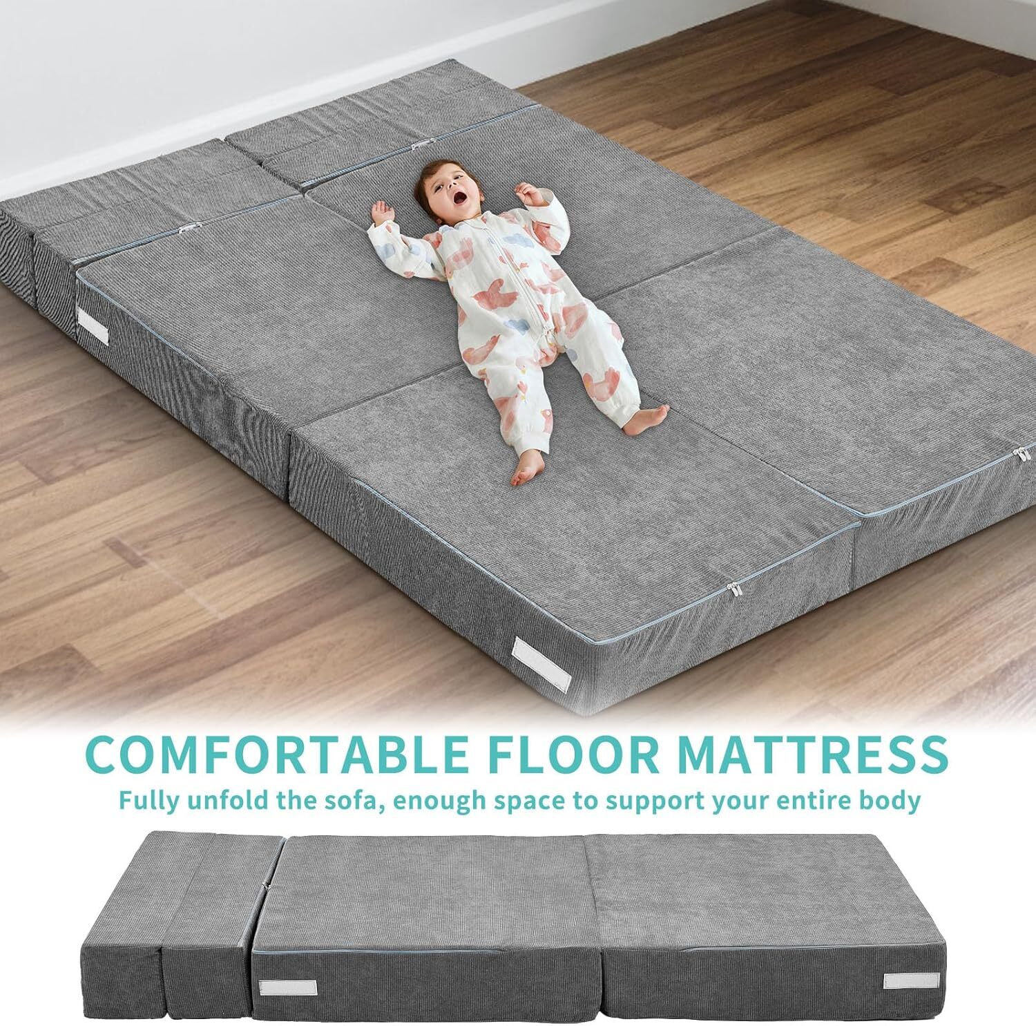 NAIZEA Tri Fold Mattress Memory Foam Mattress Foldable Bed with Washable Cover