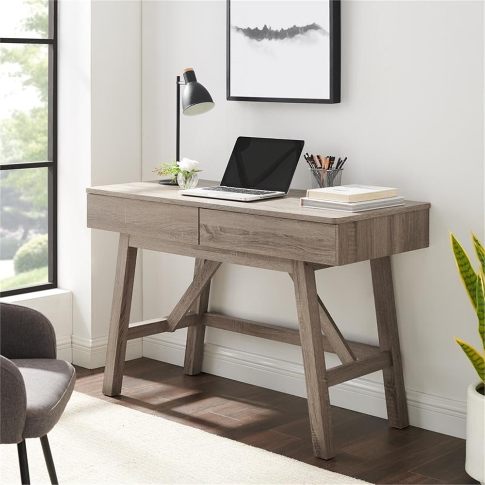 Scranton & Co Greywash 2-Drawer Compact Desk with Paper Veneer Finish