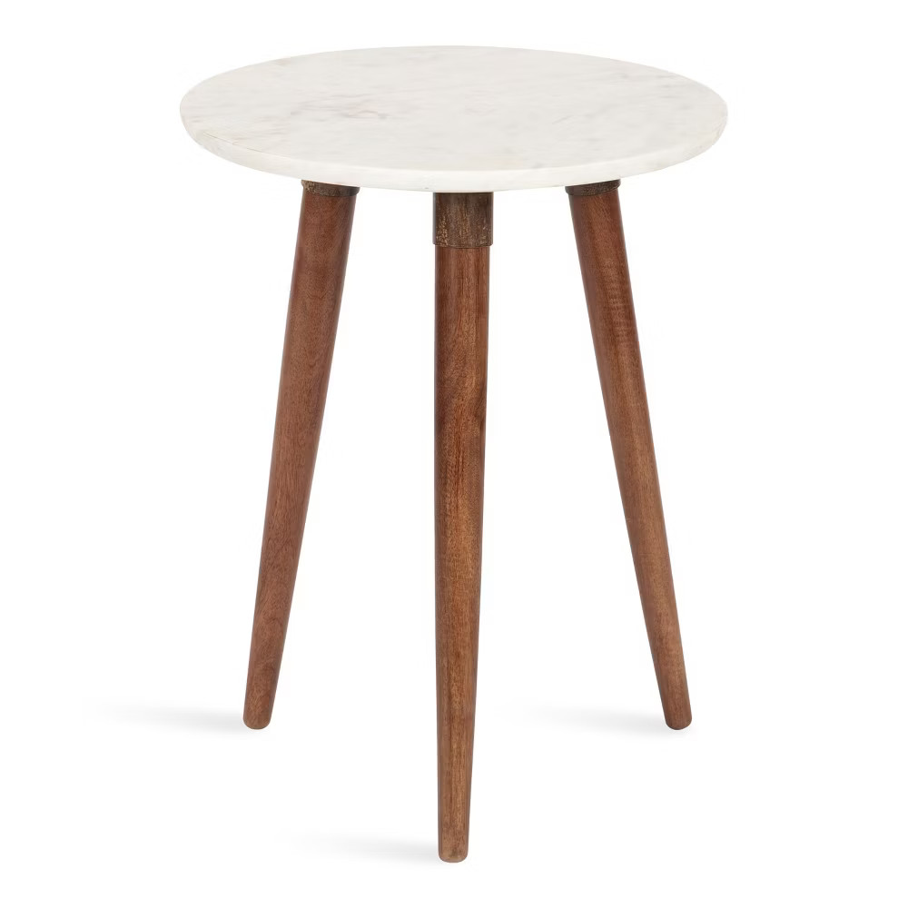 Kate and Laurel Rumsen Round Marble Side Table 16x16x21 Walnut Brown