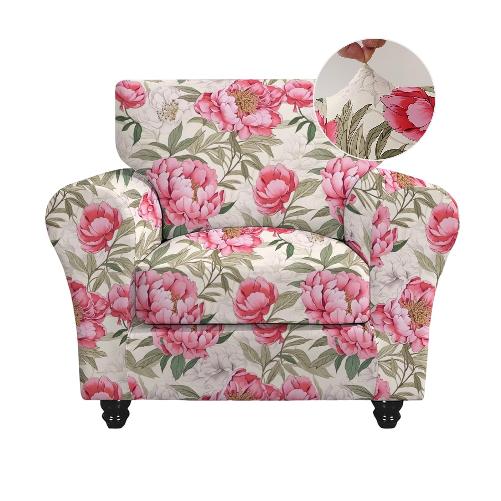 2 Piece Floral Stretch Chair Covers Armchair, Peony Flower