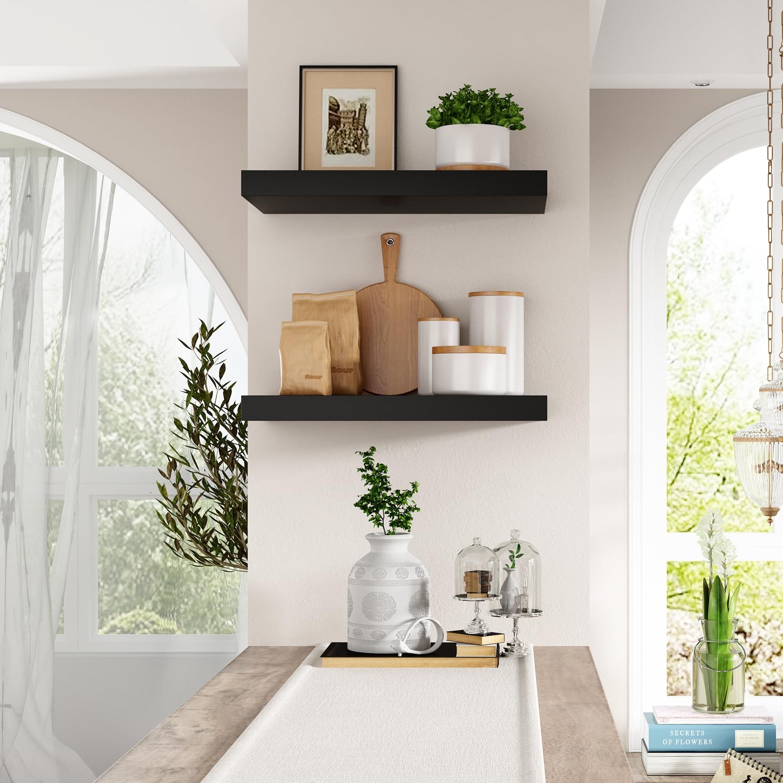 Black Large 12 Inch Deep Floating Wall Shelf 23.62 L x 11.81 D x 2 T Inch