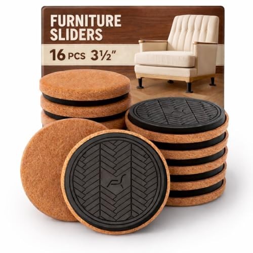 Felt Furniture Sliders for Hardwood Floors, 16 PCS 3 ½” Heavy Duty Furniture Mo