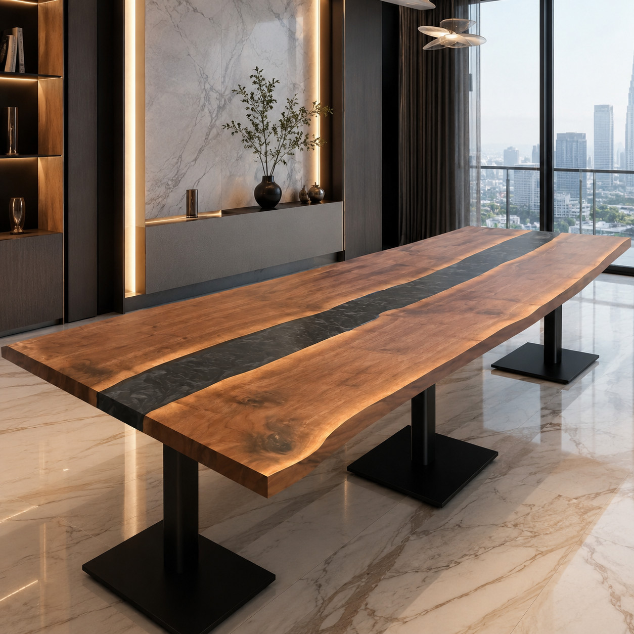 Epoxy Coffee Table | Blue Ocean Live Edge Wood Table | Custom Living Room Furnit
