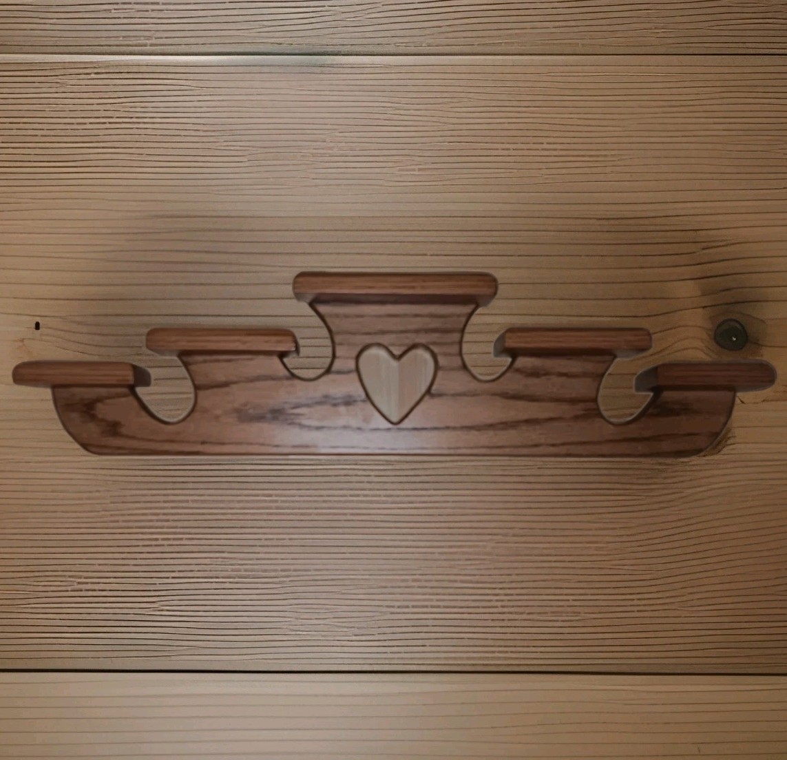 Vtg 80s Oak Wood Heart Cutout Staggered Wall Shelf Cottagecore Farmhouse 25.5″