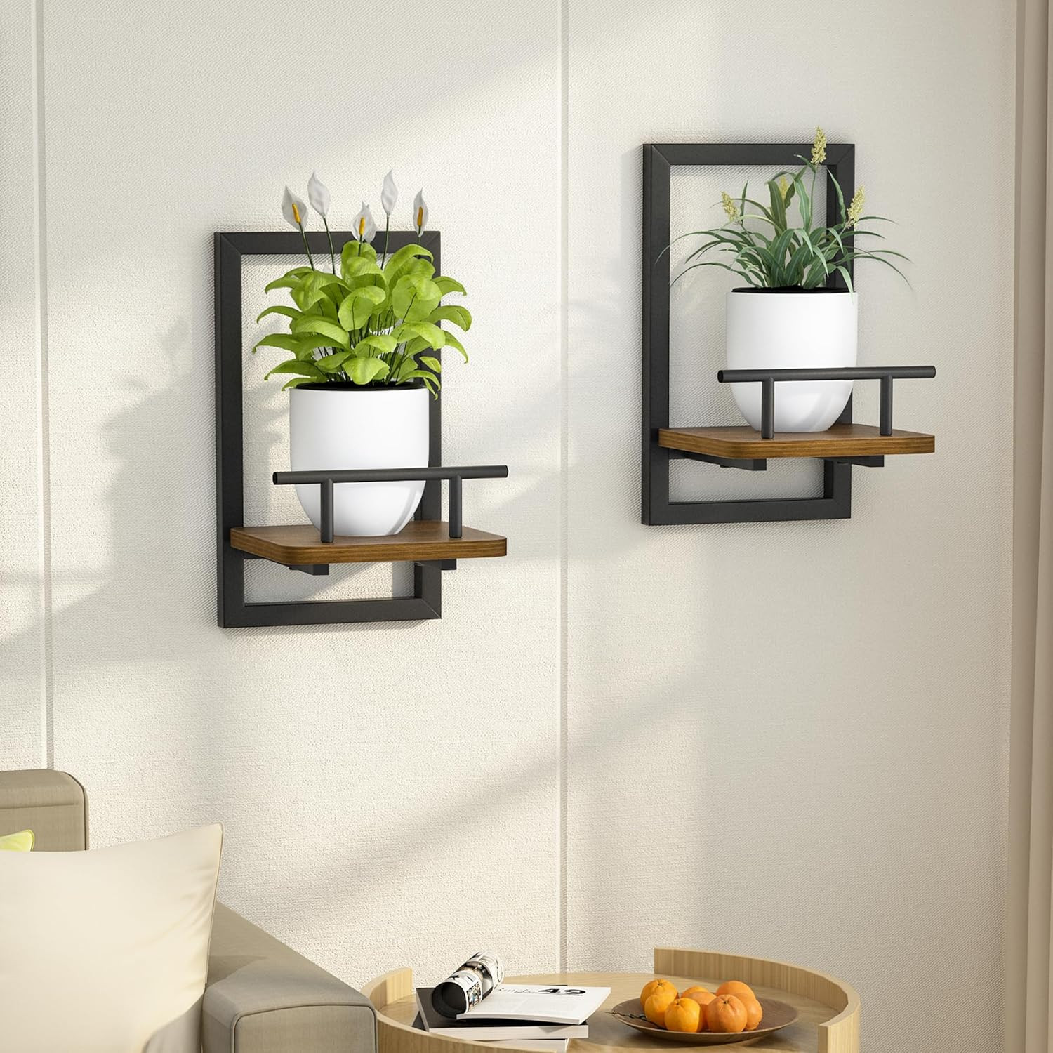 2-Pack Floating Shelves for Indoor Plants, Wall Mounted Storage Shelves for Bedr