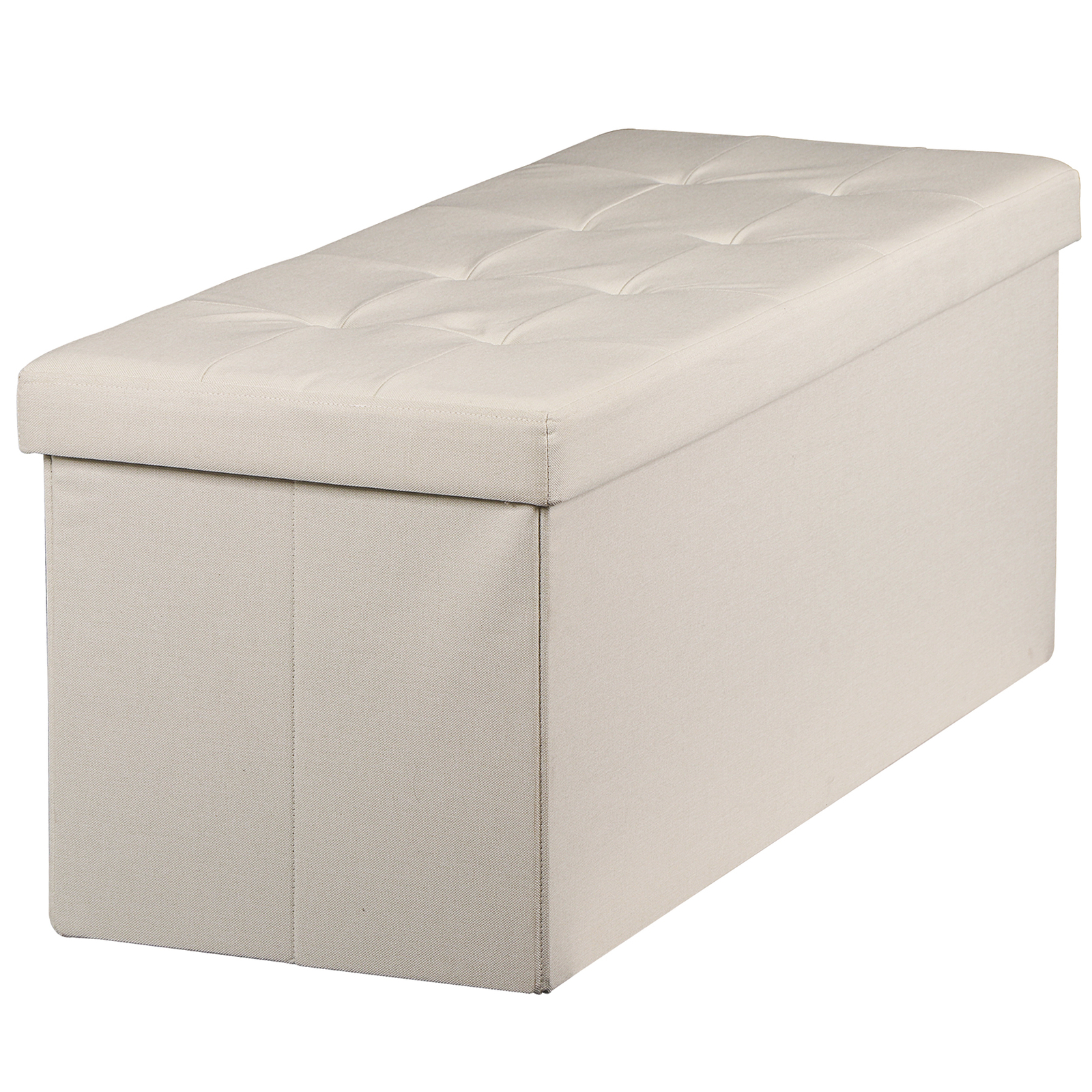 43″ Folding Storage Ottoman Bench Storage Chest Footrest with Padded Seat Beige