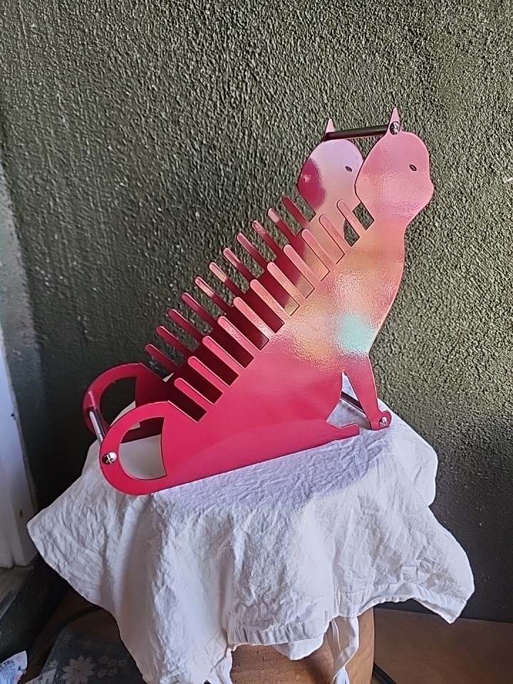 Vtg Metal Cat CD Rack 12 Slot Y2K Whimsical Holder Books 12″ Red