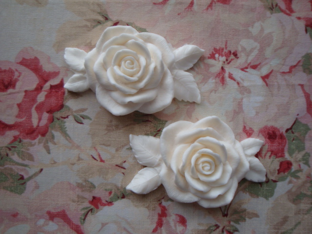 NEW! Shabby & Chic LARGE ROSE & LEAVES 2 pcs. Furniture Appliques Architectural