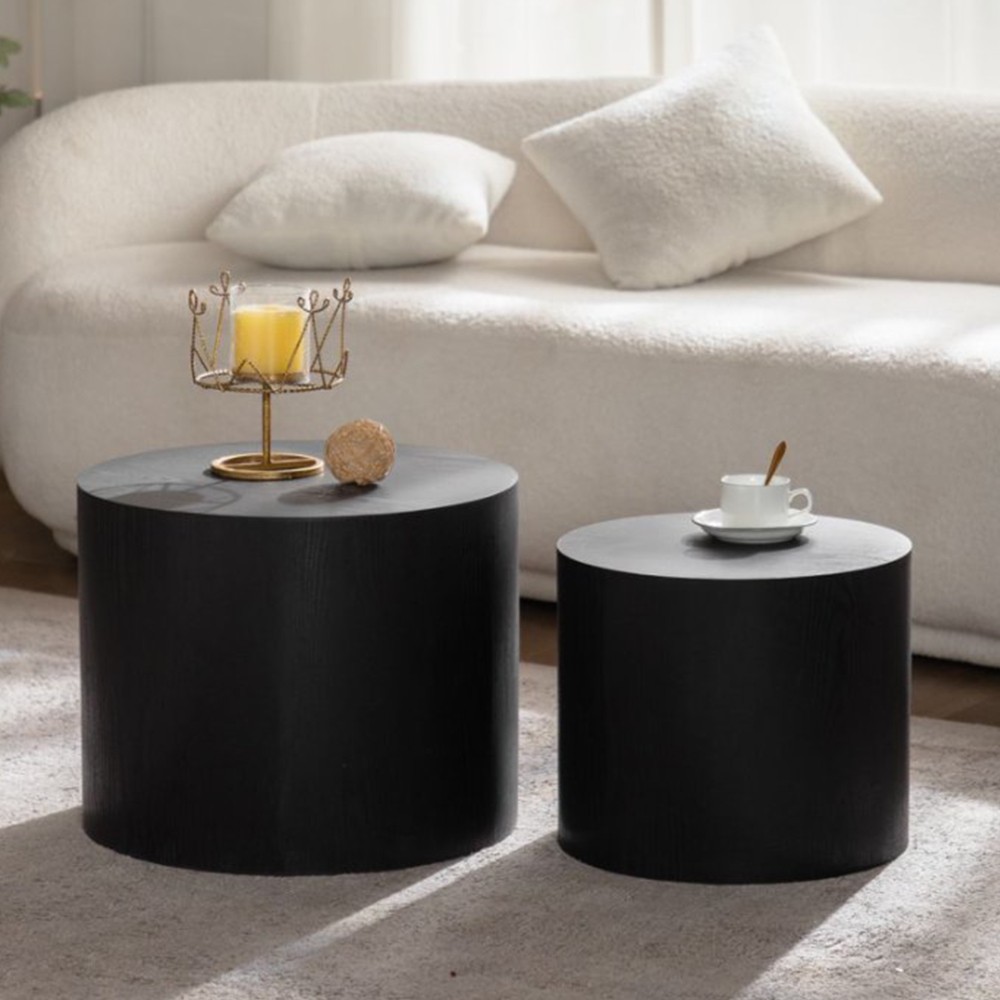Nesting Coffee Table Set of 2 Round Wooden Coffee Tables Circle Modern Table