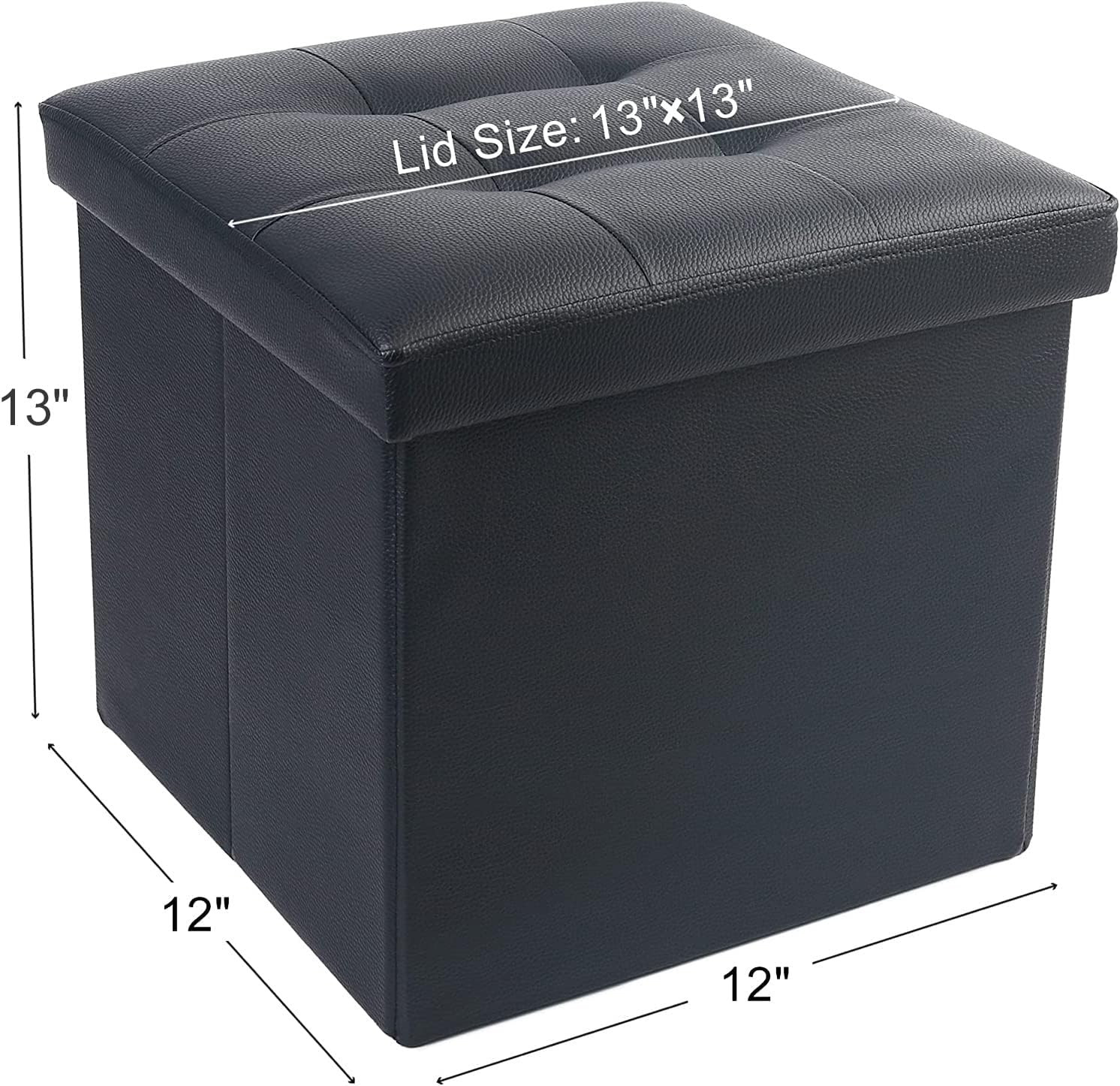 Storage Ottoman, Foldable Foot Rest Stool, 13X12X12 Inches Small Leather Bench w