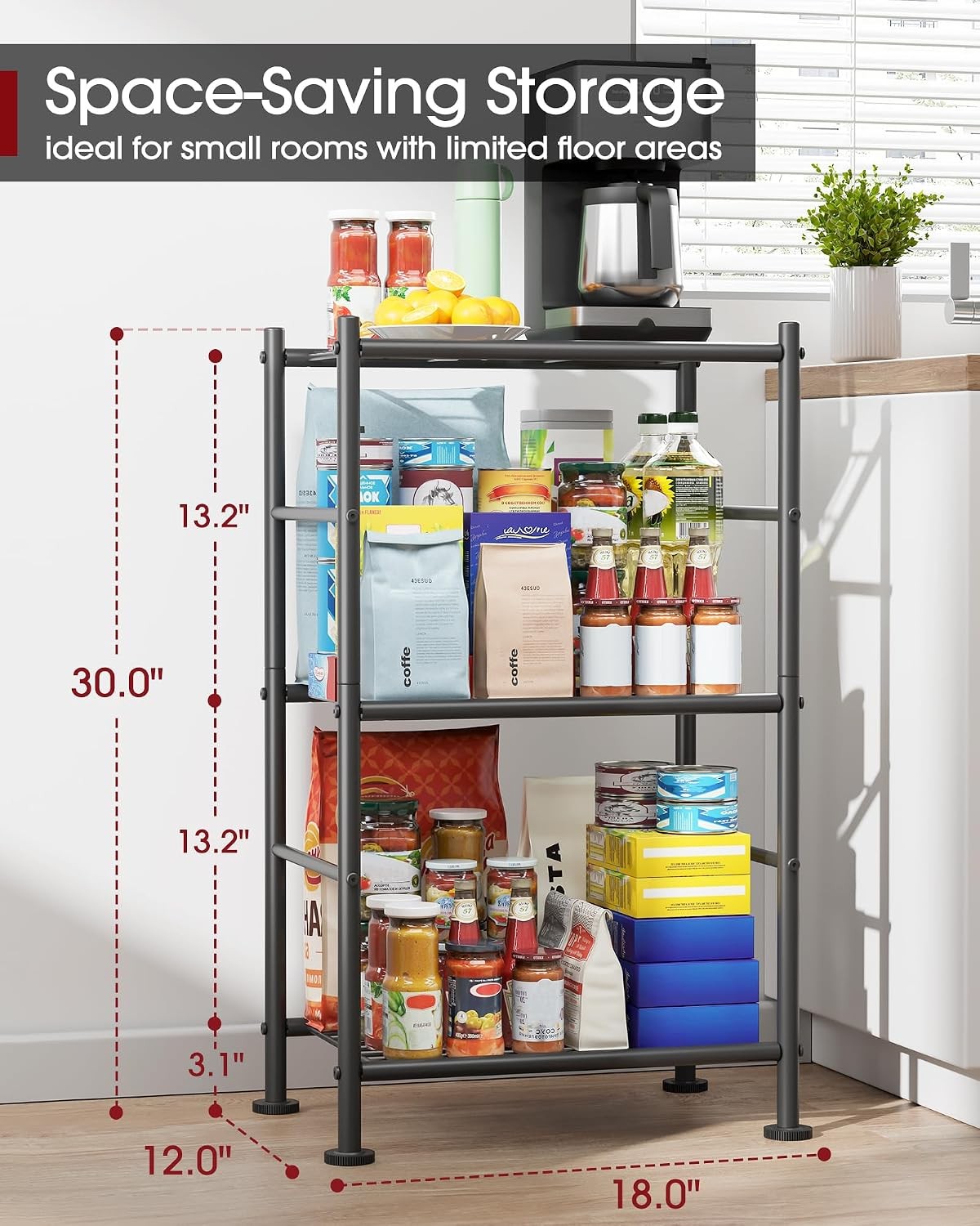 Storage Shelves – 3 Tier Shelf Organizer, Sturdy Metal Garage Shelving with