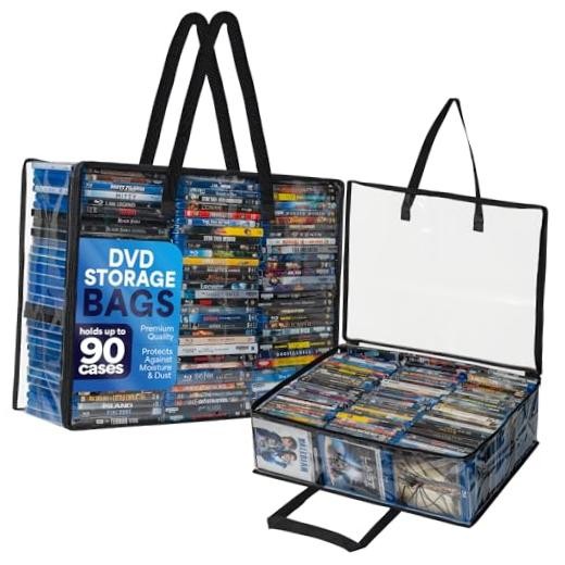 Set of 2 Black Plastic Bags with Handles – Blu Ray Case Holder Organizer
