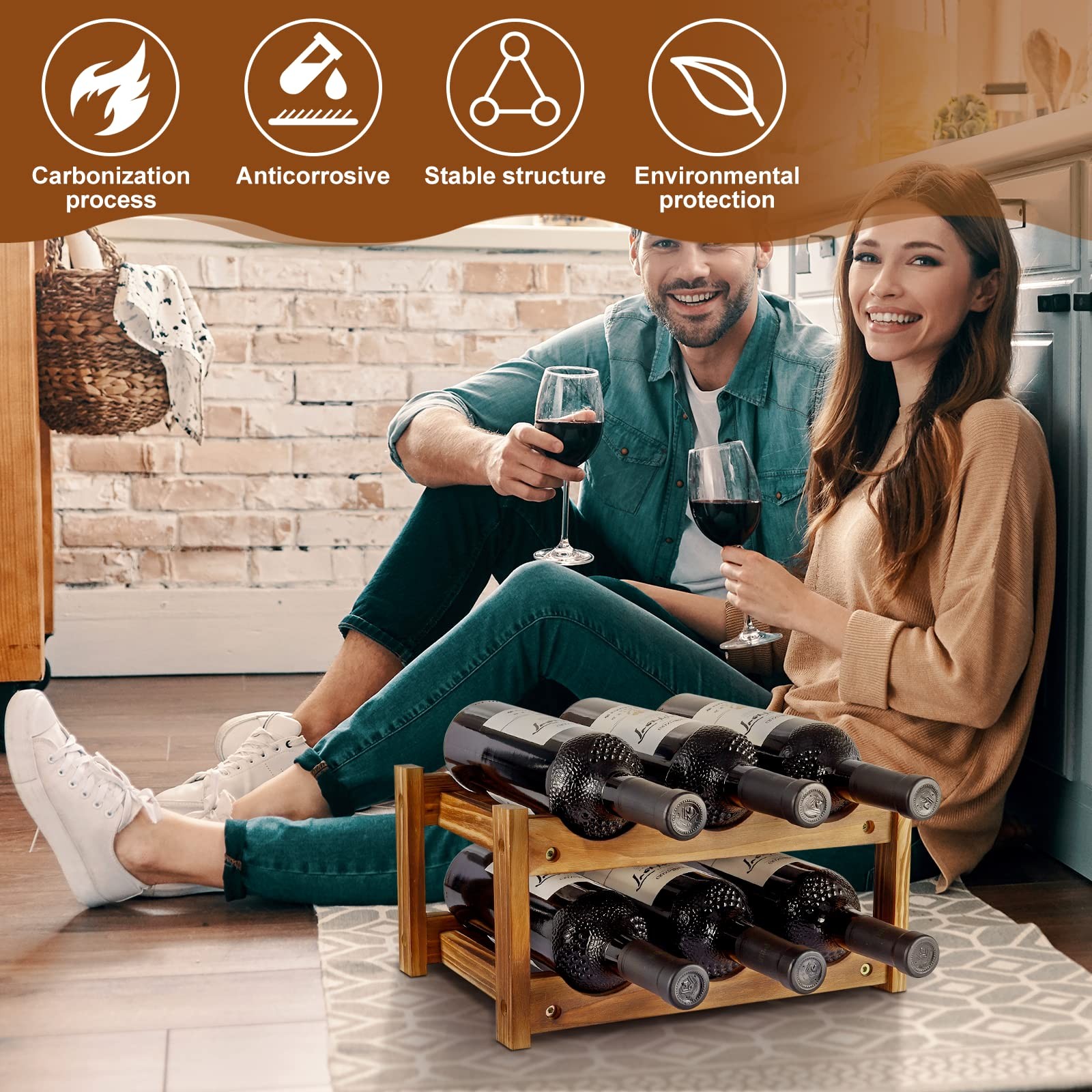 Niep Wine Rack 6 Bottle 2-Tier Wood 13.4 inches x 8.7 6.5, 2-tiers