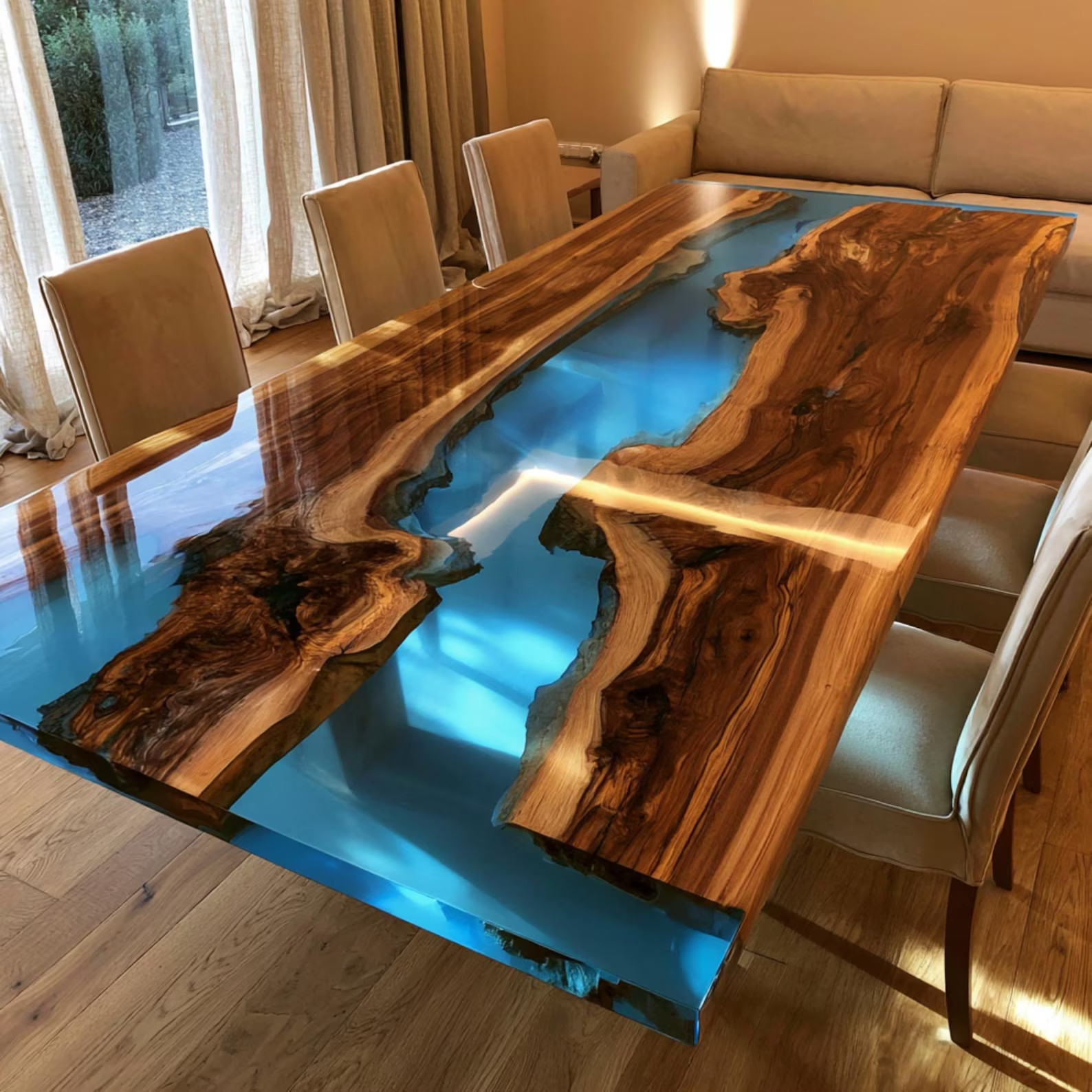Walnut Epoxy River Dining Table Top Live Edge Solid Wood Handmade Luxury