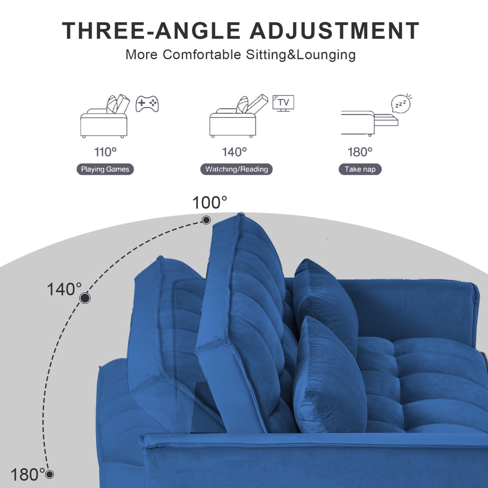 3 in 1 Convertible Sleeper Sofa Pull Out Bed Loveseat Couch Adjustable Backrest