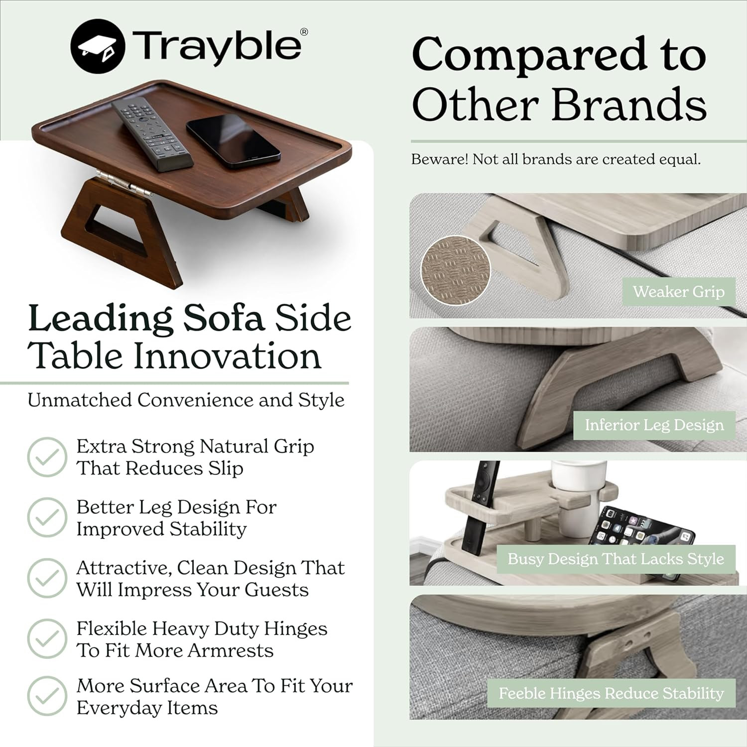 Home Bamboo Trayble Couch Arm Table, Clip on Tray Sofa Table for Couches. Sofa A