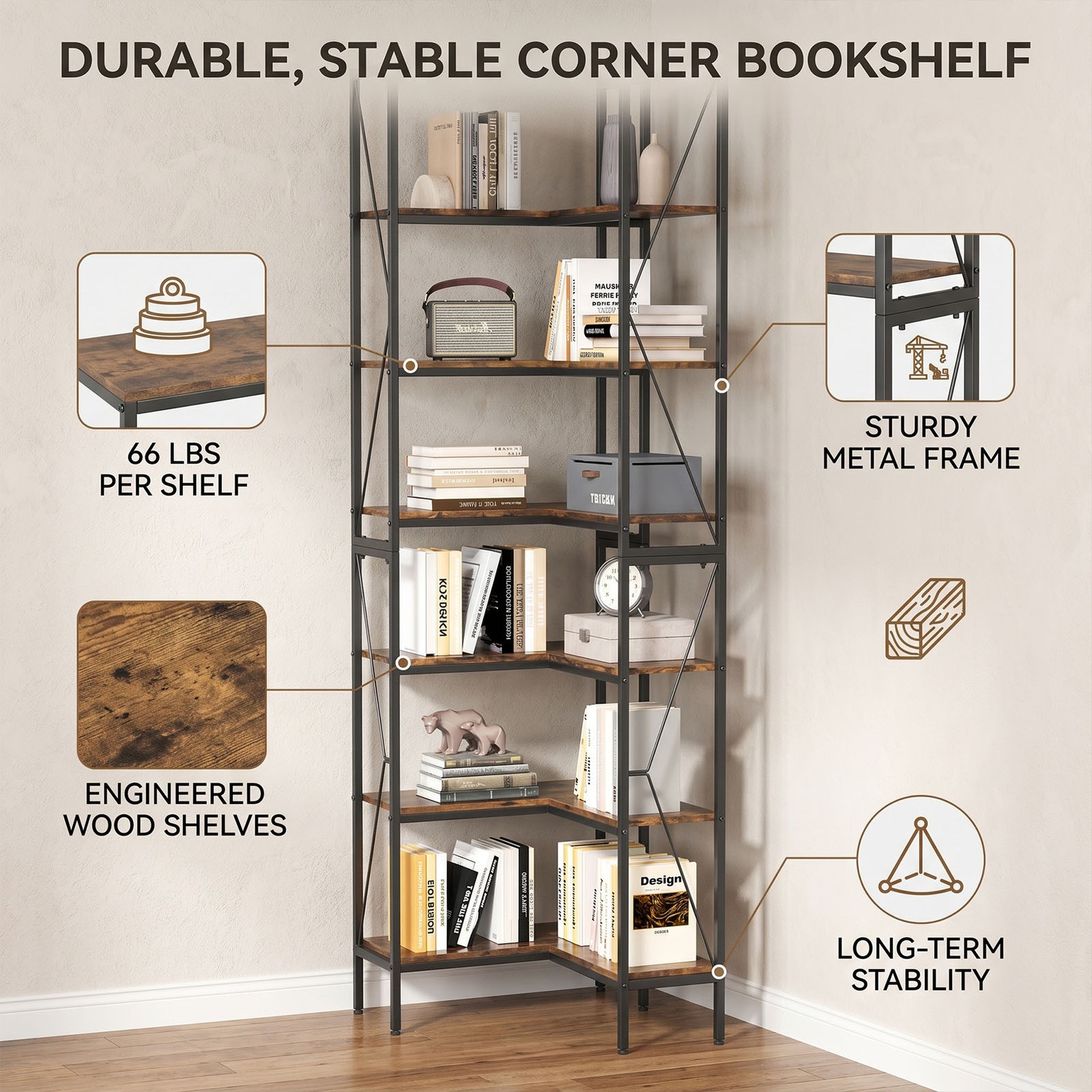 Transform Empty Corners! 7-Tier L-Shaped Bookshelf Industrial Rack For