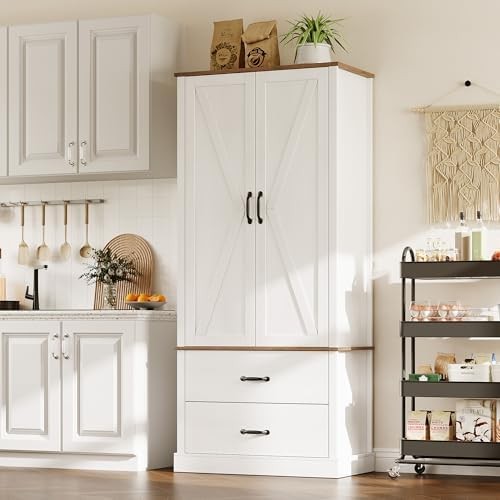 65″ Tall Kitchen Pantry Cabinet Food Storage Cupboard with 2 Doors and Shelves