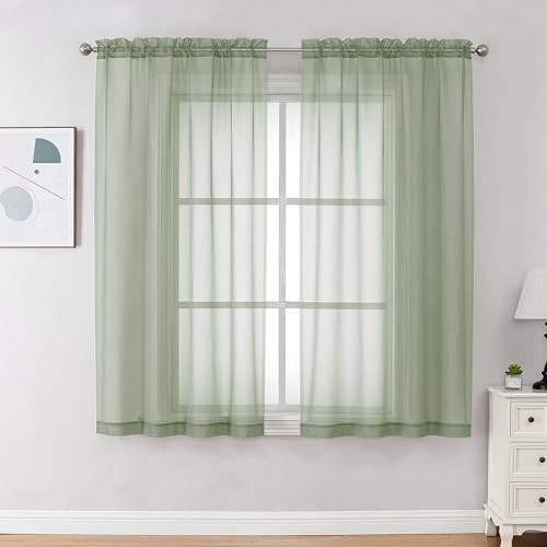 Light Green Sheer Curtains 63 inch Length 2 42″W x 63″L (Pack of 2) Sage Green