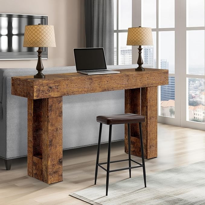 63″ Farmhouse Console Table Long Entryway Console Table Solid Wood Console Table