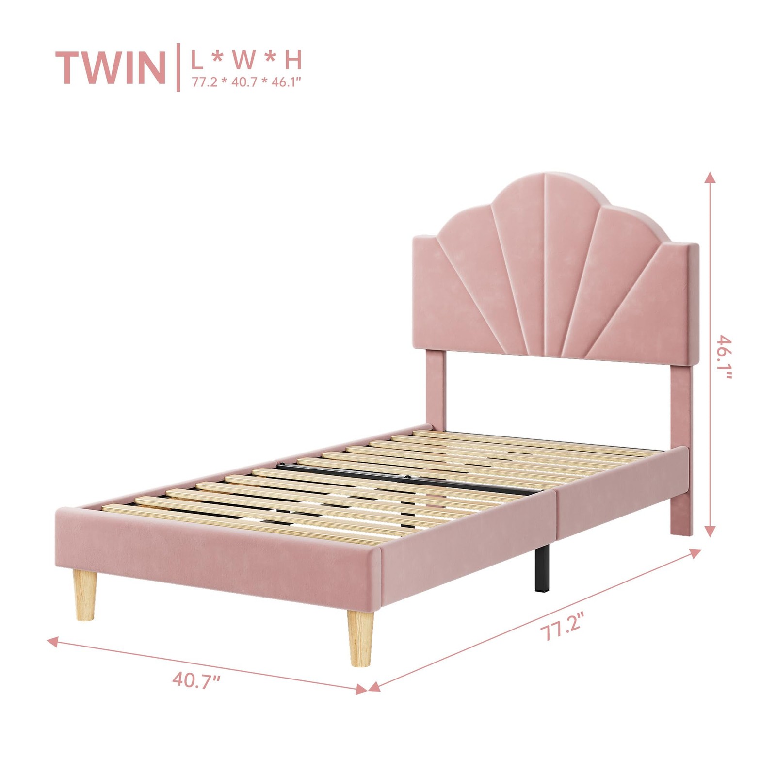 Twin/Twin XL Size Bed Frame,Velvet Upholstered Platform Bed Frame W/Headboard