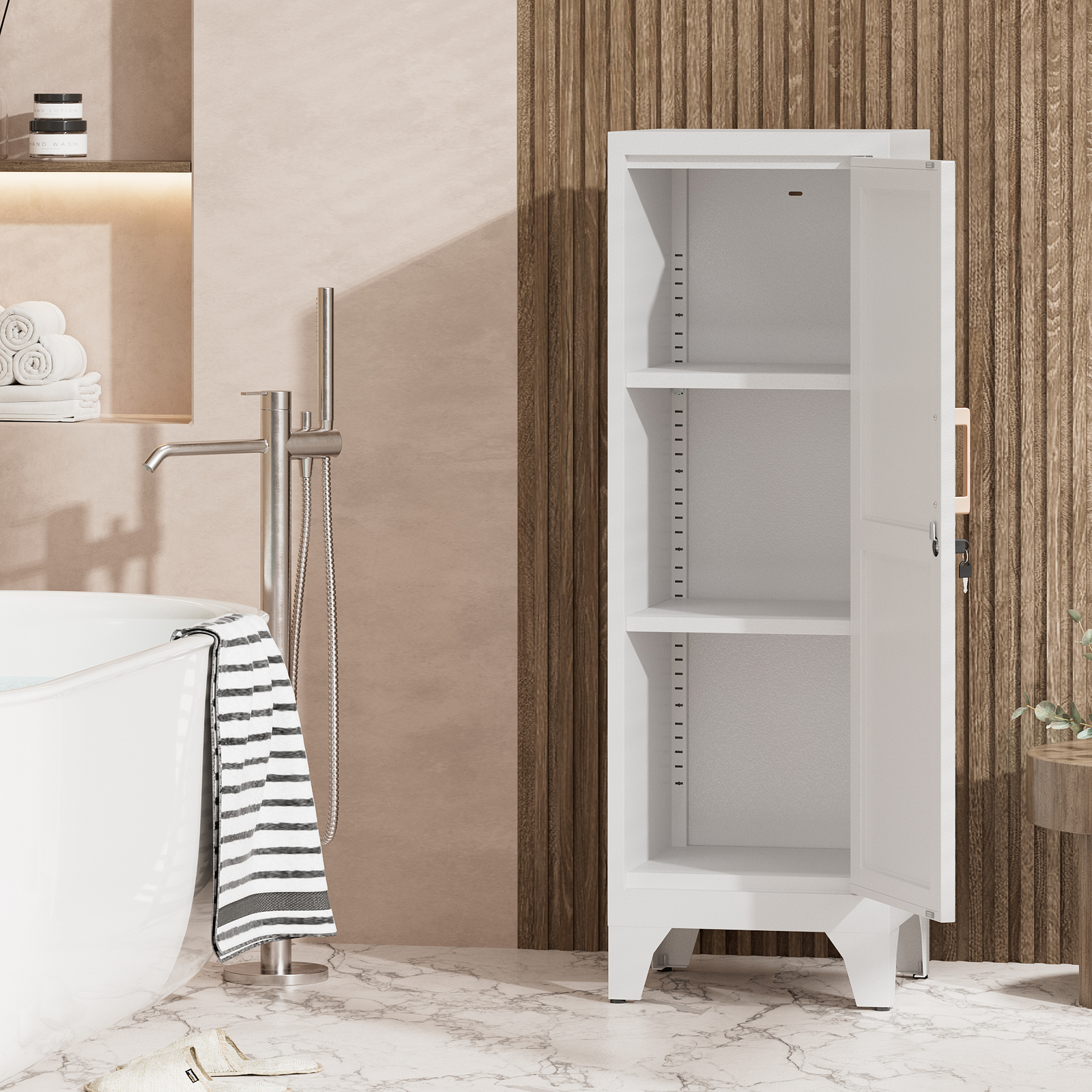 Metal Storage Cabinet Lockable Floor Stand Cupboard Boxes For Kitchen Bathroom