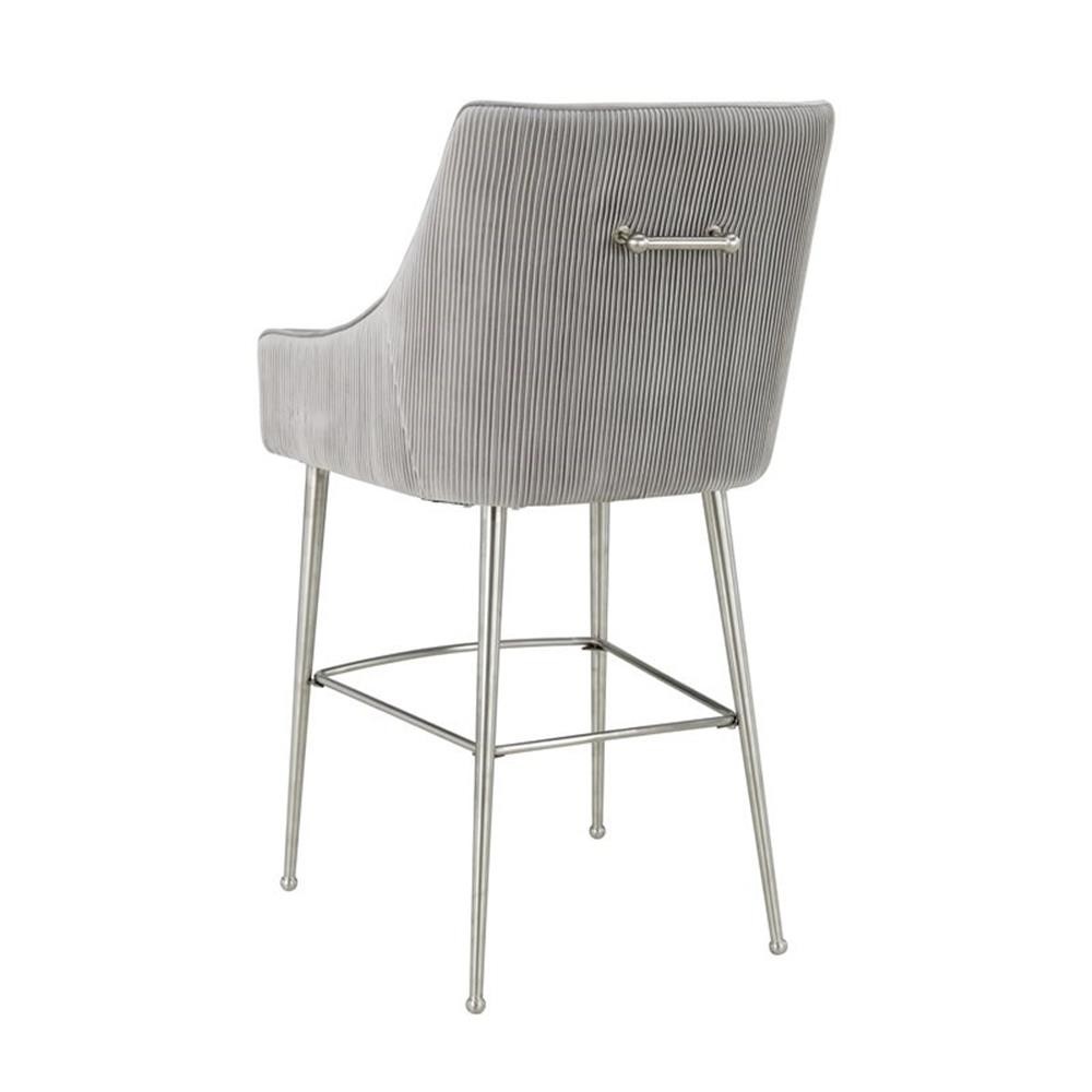 Pemberly Row 25.6″ Velvet Counter Stool in Pleated Light Gray