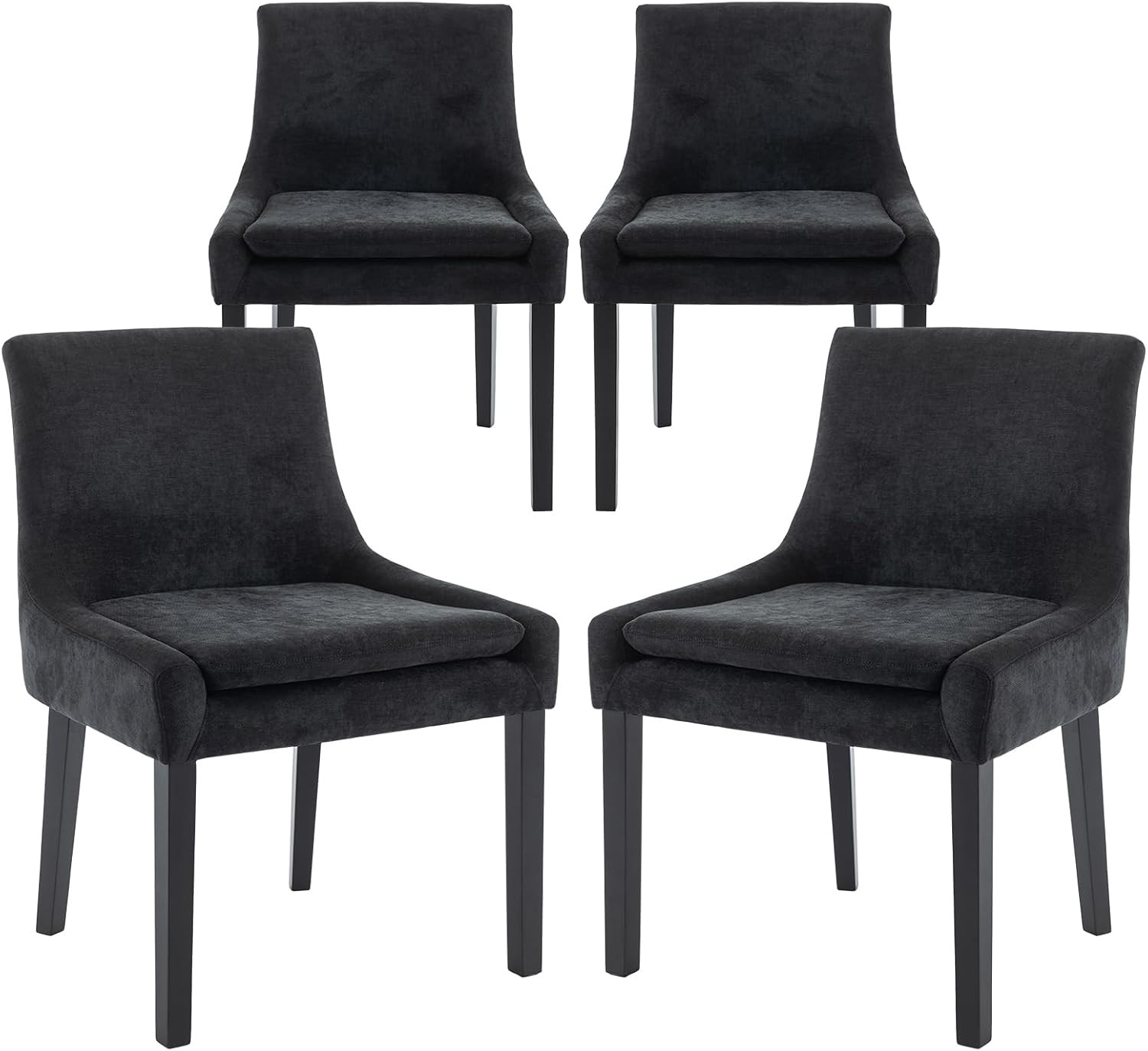 Set of 4 Modern Upholstered Corduroy Dining Chairs with Wood Legs – Black