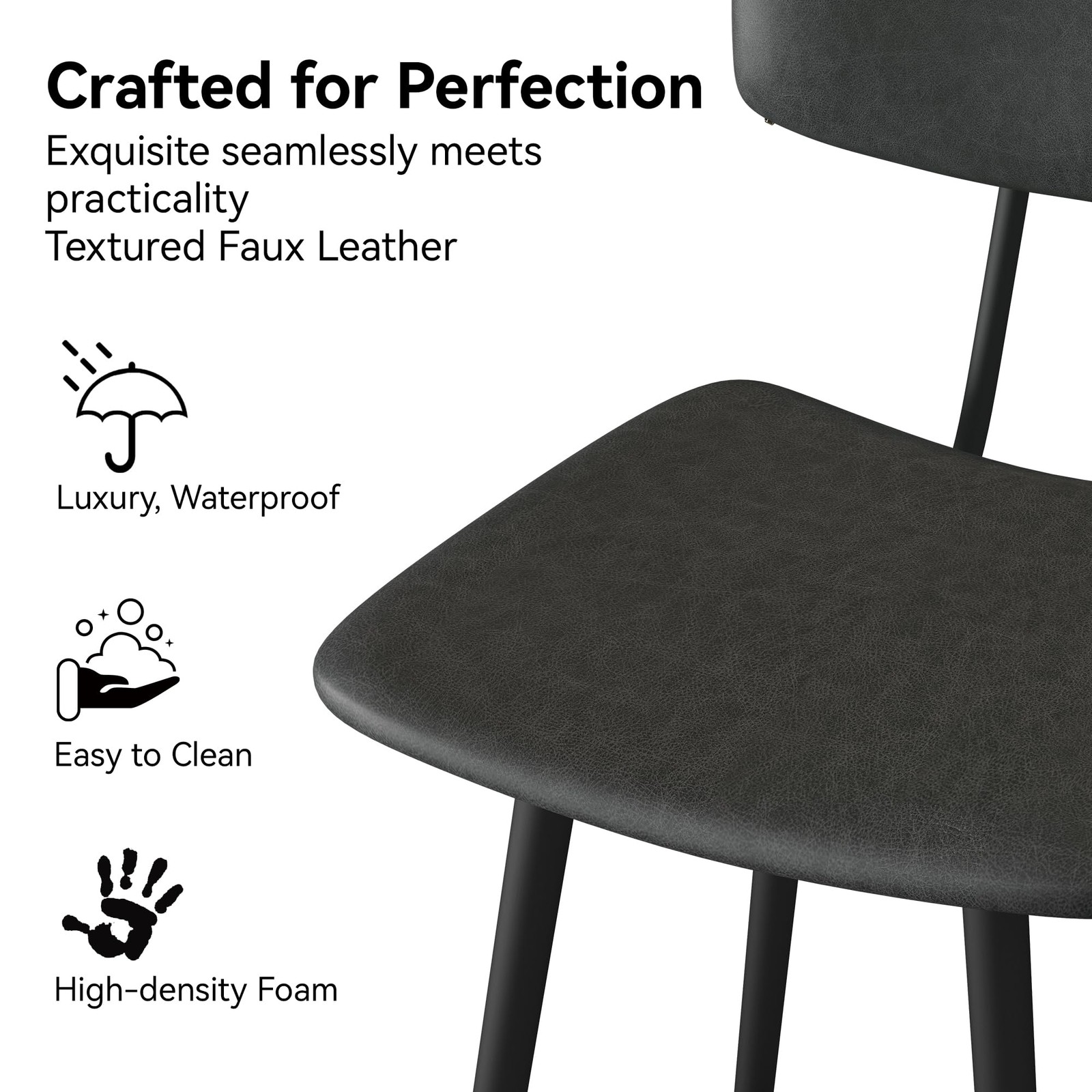 25.6in H Barrel Back Bar Stools Set of 4 Faux Leather Metal Frame Rustic Grey