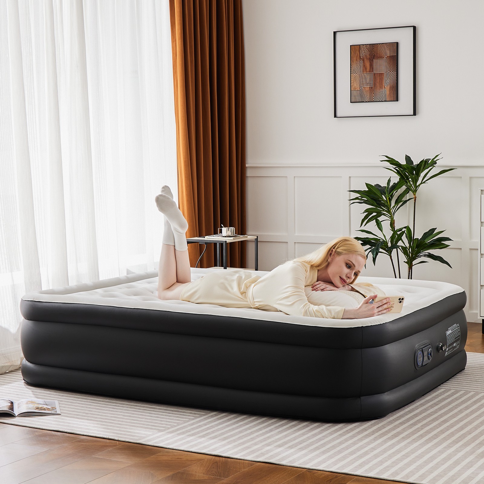 16″ 18″ Twin Queen Air Blow Up Inflatable Mattress Airbed with Built-in Pump