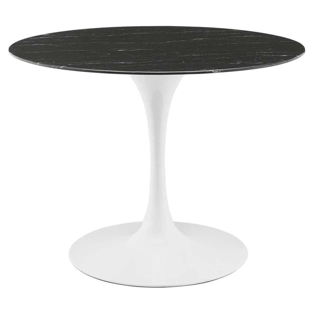 Maklaine 39.5″ Modern Metal & Artificial Marble Dining Table in Black/White