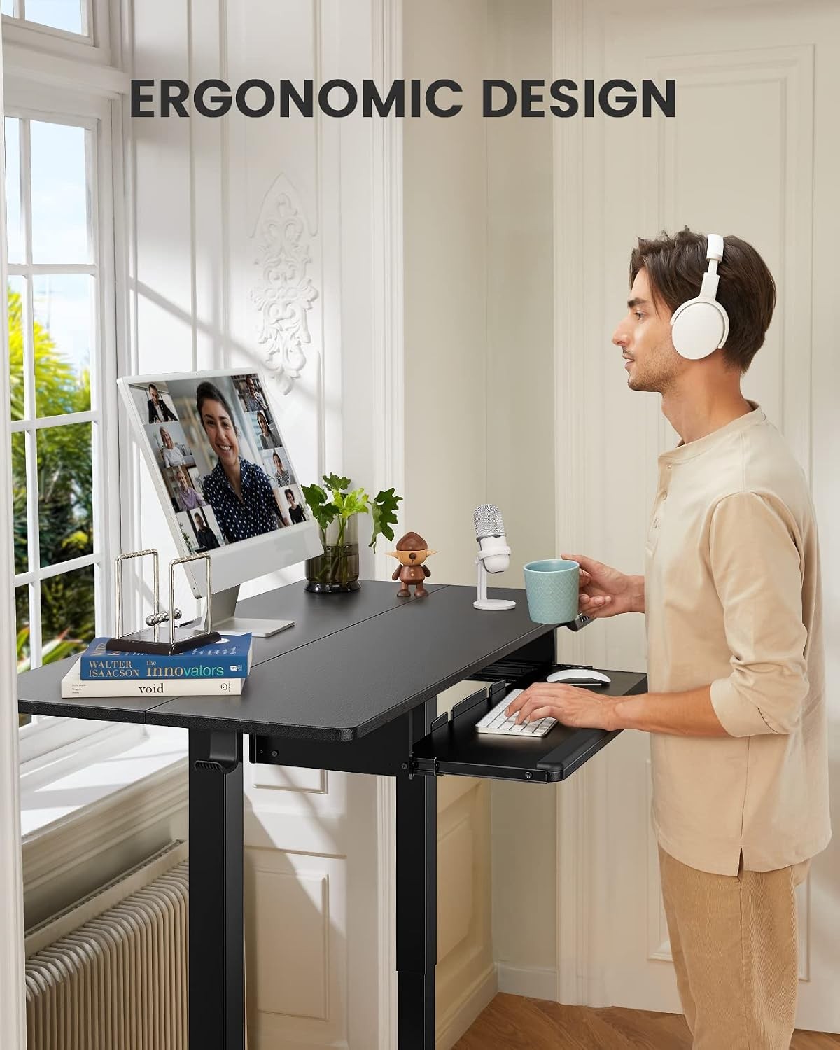 Electric Standing Desk with Keyboard Tray, 55×28 Inches Adjustable Height Sit