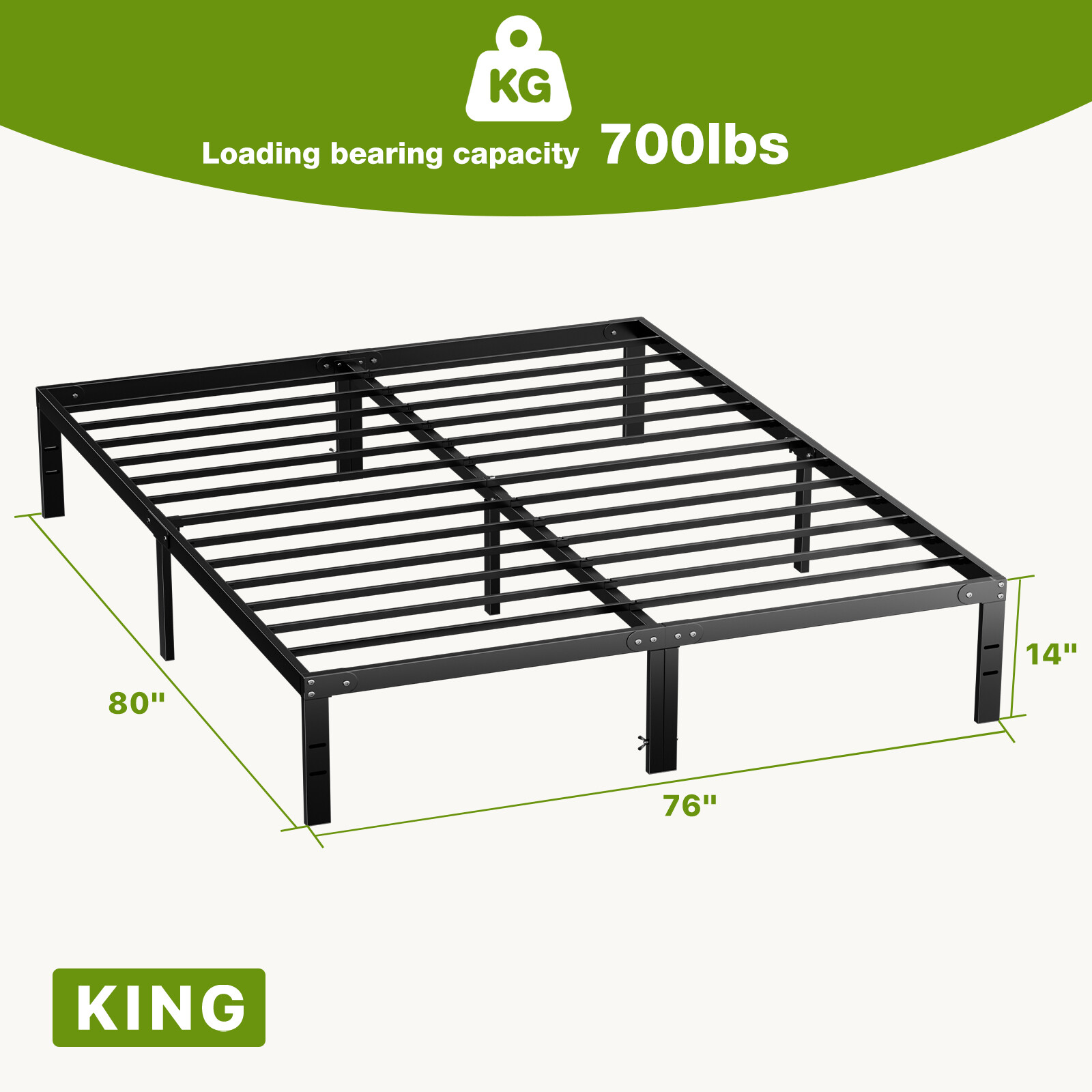 Metal Bed Frame Mattress Foundation Steel Slat Support Storage Space for Bedroom