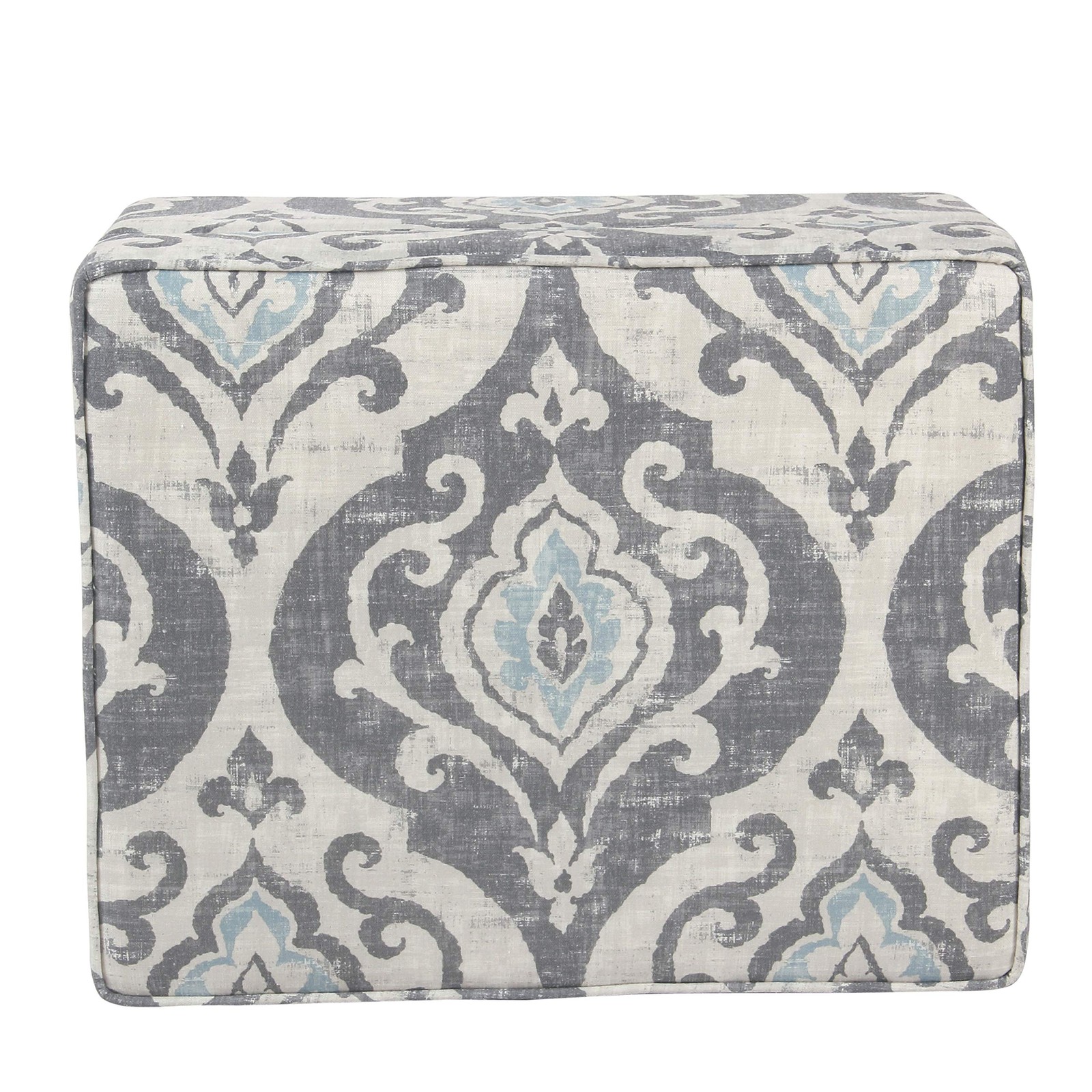 Transitional Blue Storage Ottoman With Hinged Lid And Wood Legs 18X22x18 Inches