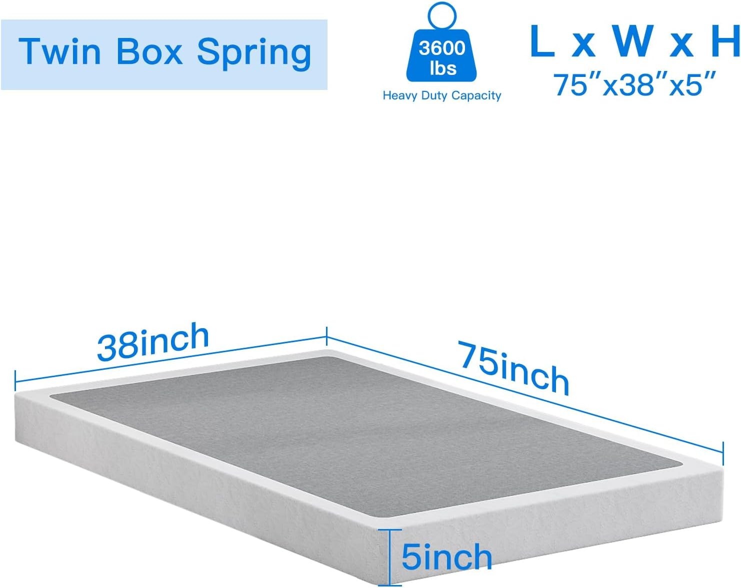 Twin Box Spring 5 Inch Box Spring for Twin Bed, 2000lbs Heavy Duty Metal